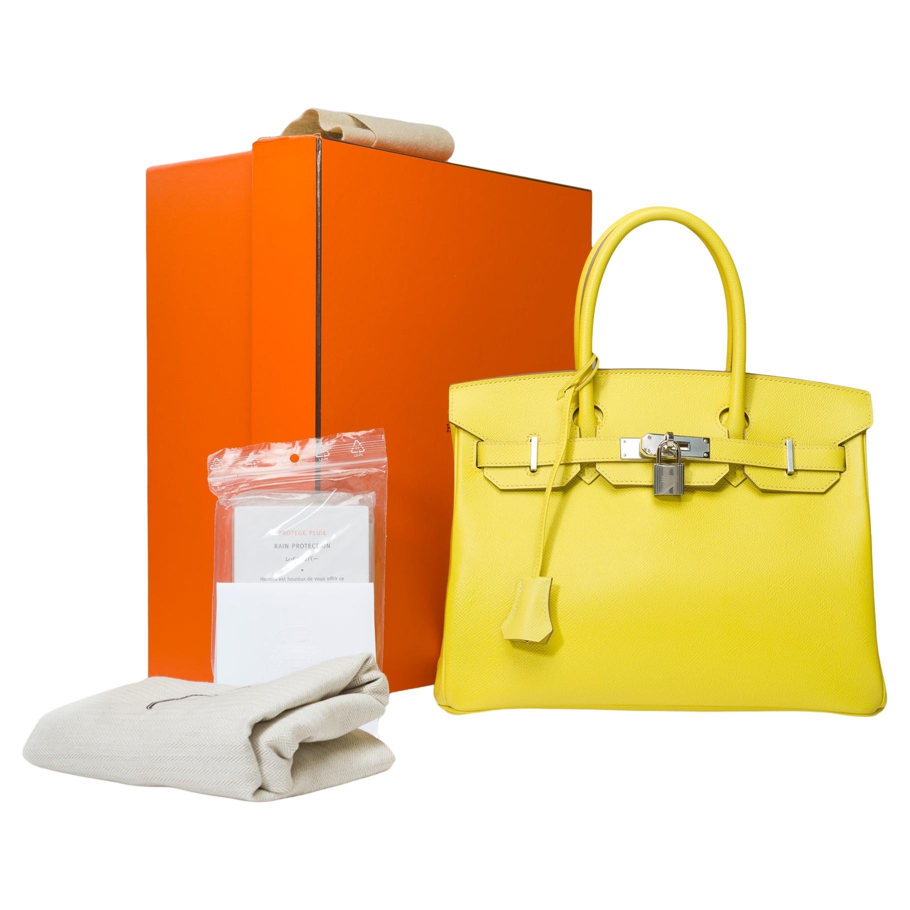 Splendid New Hermes Birkin 30 handbag in Lime Epsom leather, SHW For Sale