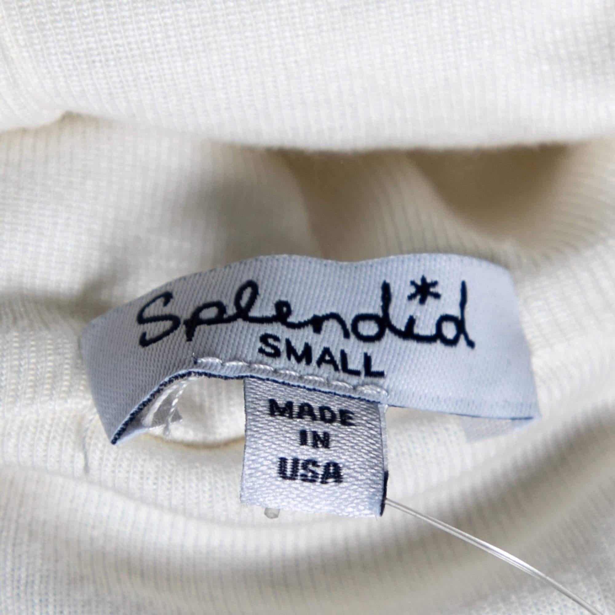 Splendid Off White Cotton Knit Turtle Neck Top S In Good Condition In Dubai, Al Qouz 2