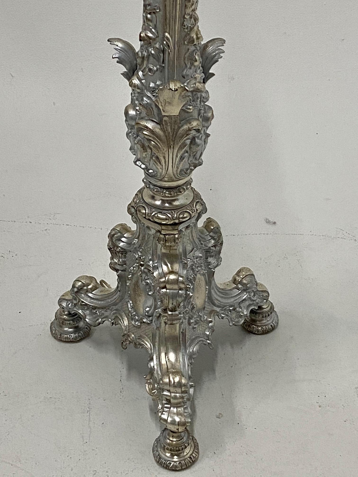 Splendid Ornate Silverplate & Bronze French Floor Lamp 3