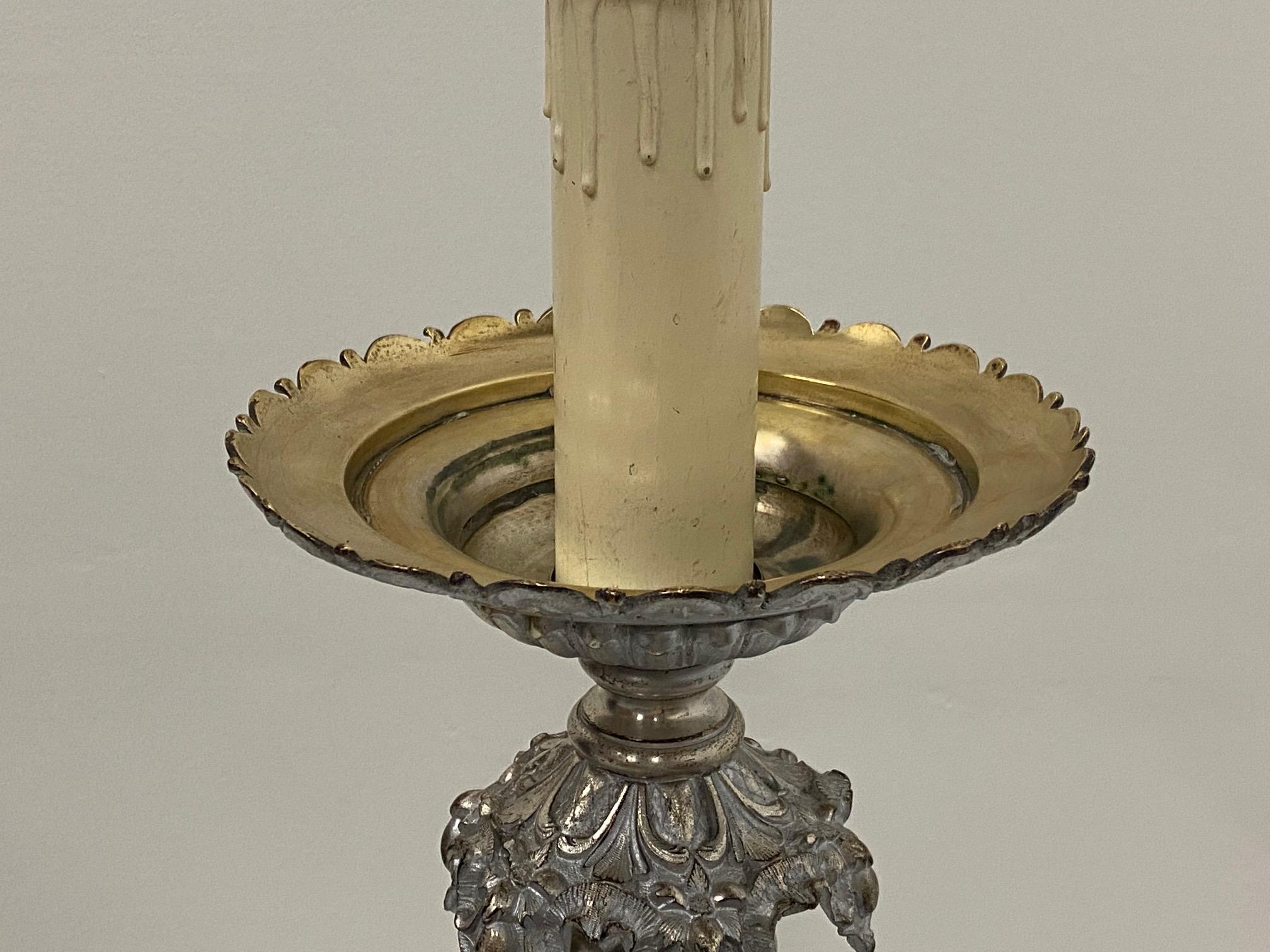 Mid-20th Century Splendid Ornate Silverplate & Bronze French Floor Lamp