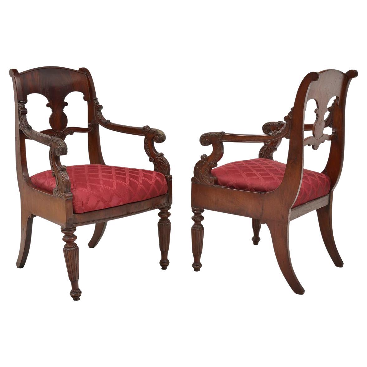 Splendid pair of 19th-century Russian Empire armchairs