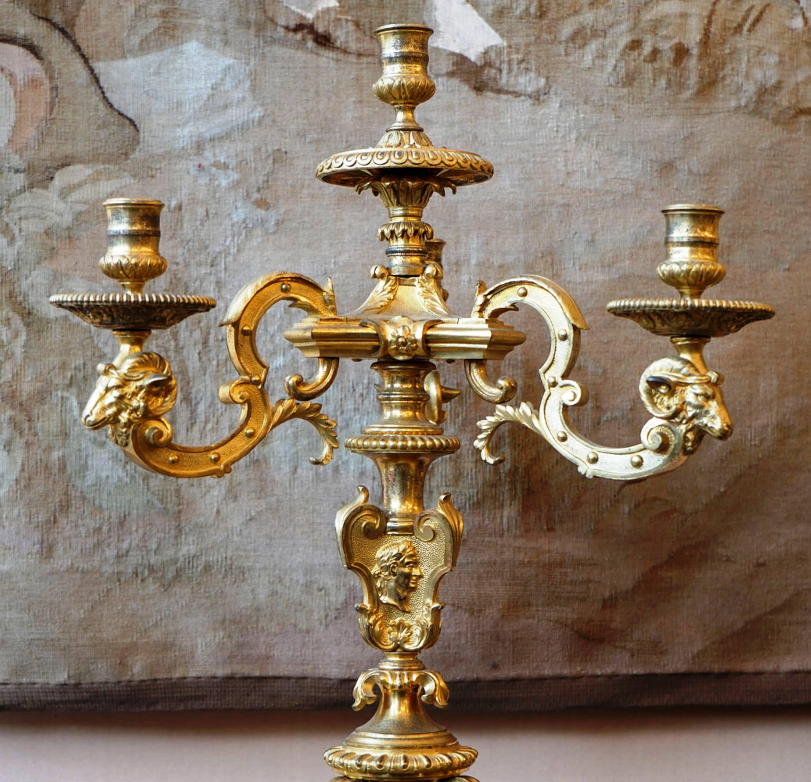French Splendid Pair of Candelabras, Gilt-Bronze, Louis XIV Style, France, circa 1880 For Sale