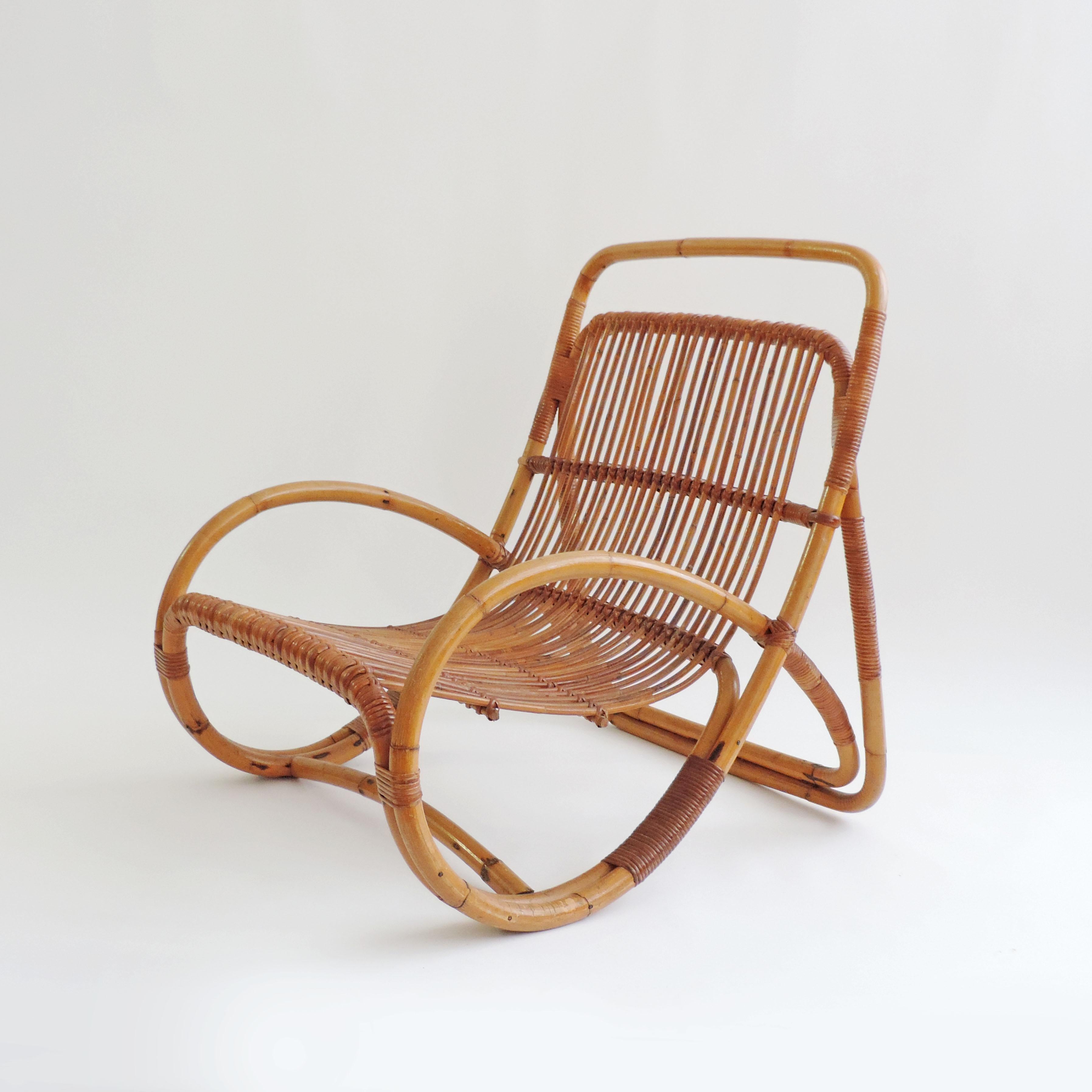 Bamboo Splendid Pair of Gervasoni Wicker Lounge Chairs, Italy, 1960s