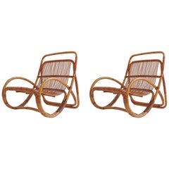 Splendid Pair of Gervasoni Wicker Lounge Chairs, Italy, 1960s