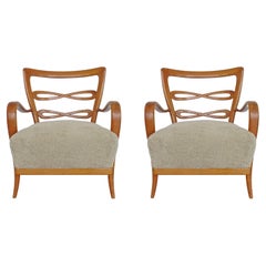 Splendid Pair of Italian 1940s Cherry Wood Armchairs