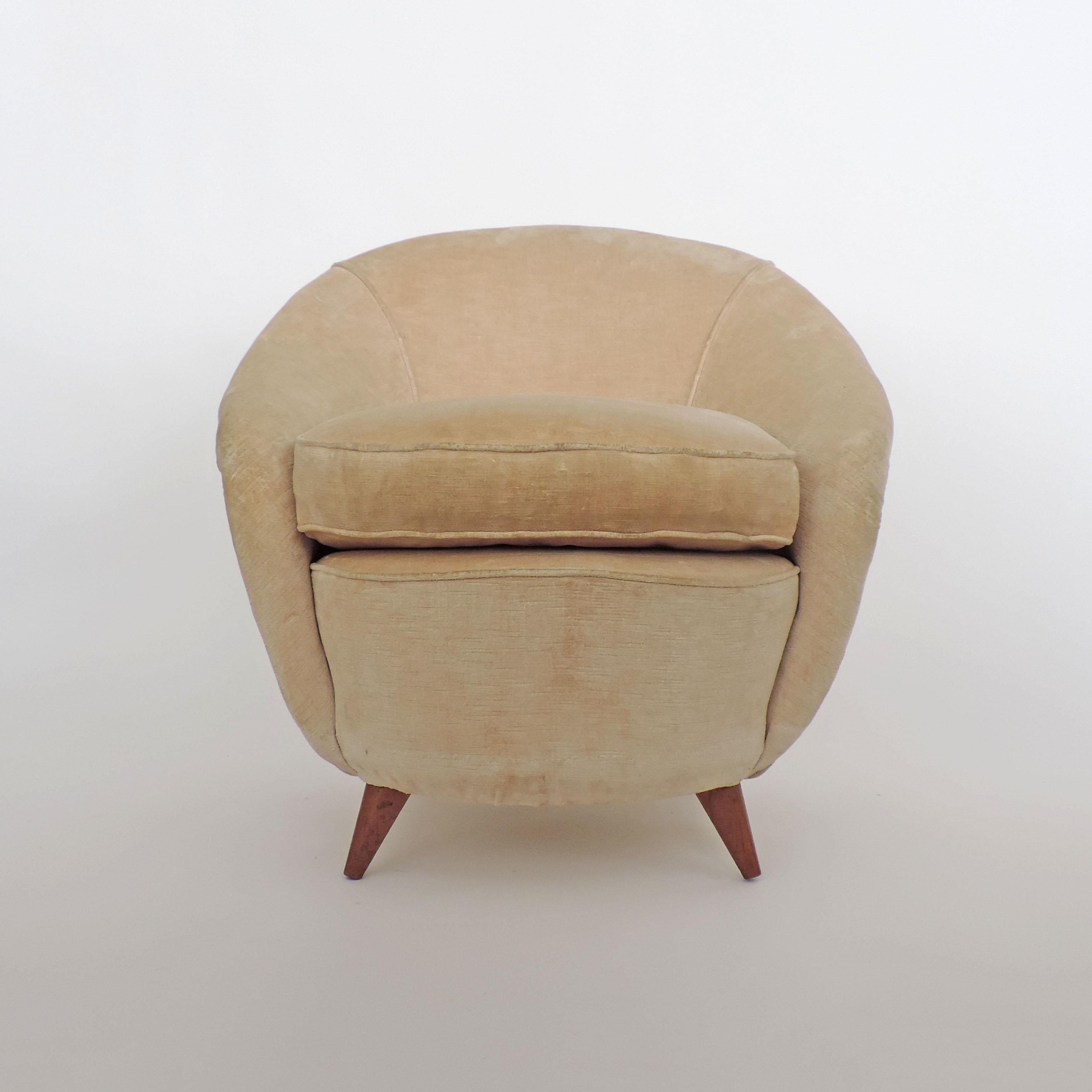 Velvet Splendid Pair of Italian 1940s Lounge Chairs