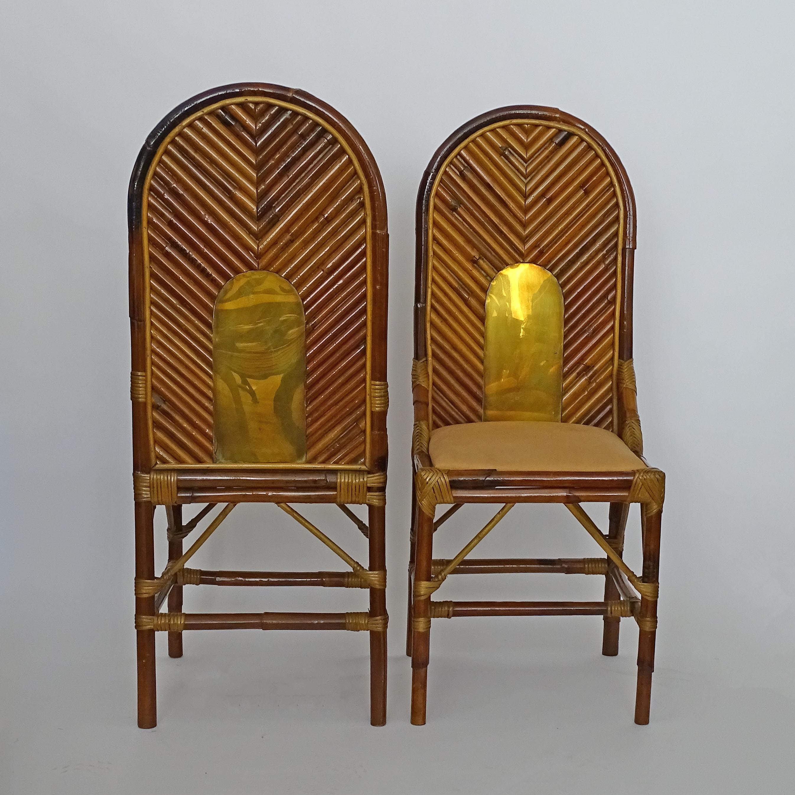 Splendid Pair of Italian 1970s Bamboo and Brass Chairs For Sale 6