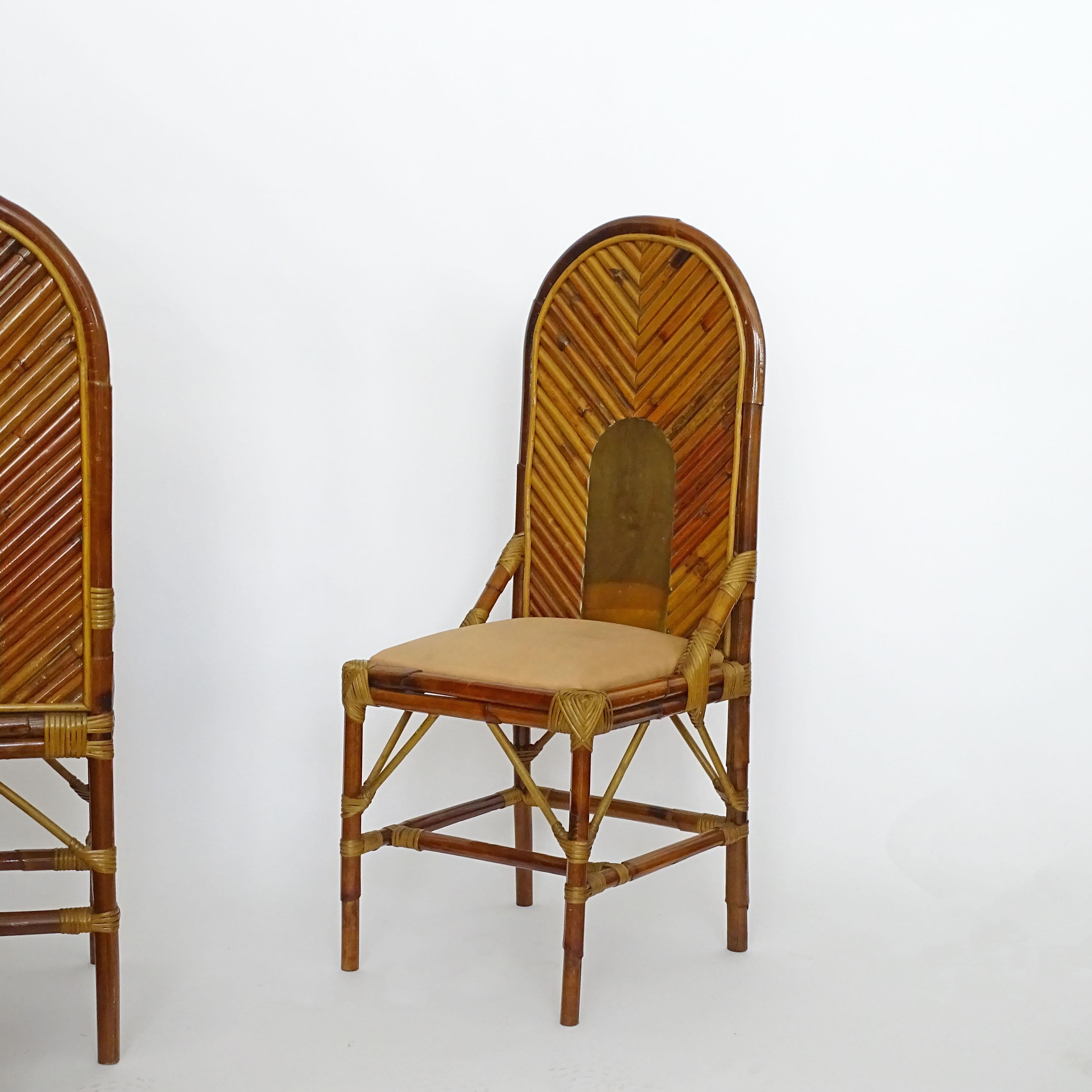 Splendid Pair of Italian 1970s Bamboo and Brass Chairs For Sale 7