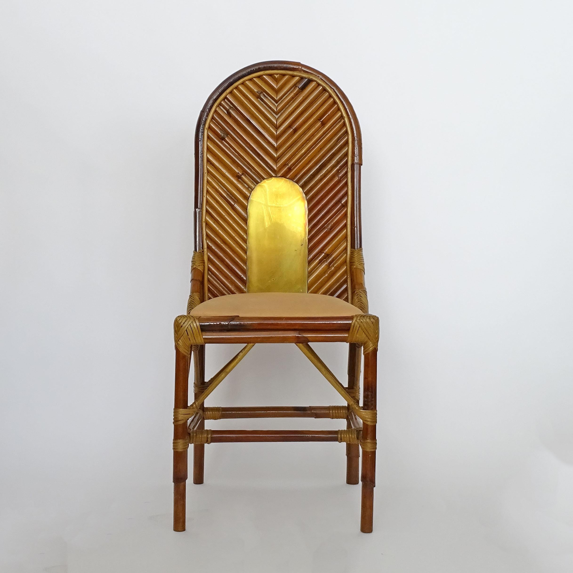 Mid-Century Modern Splendid Pair of Italian 1970s Bamboo and Brass Chairs For Sale