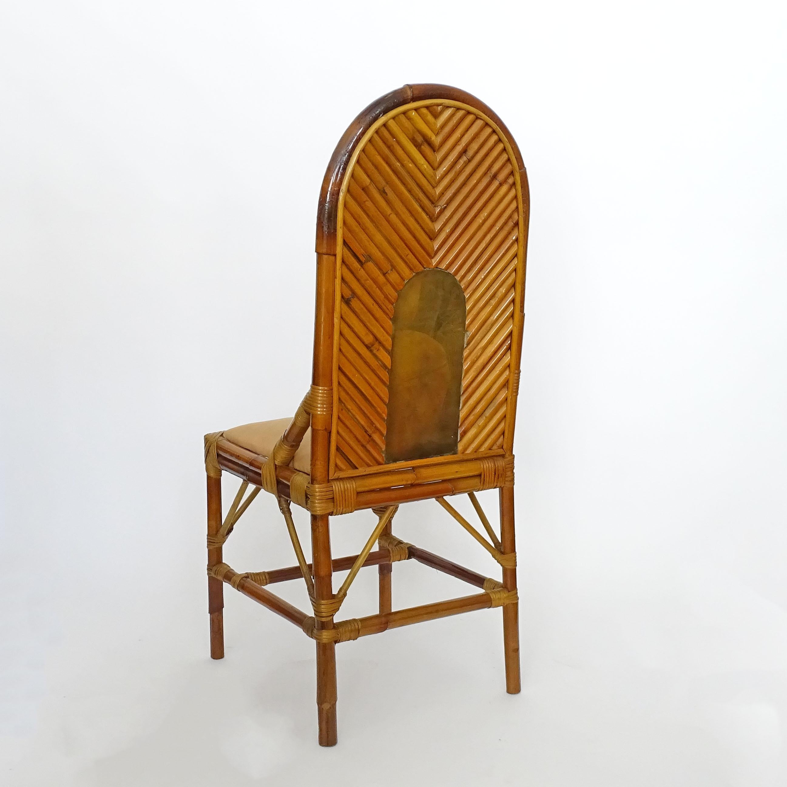 Late 20th Century Splendid Pair of Italian 1970s Bamboo and Brass Chairs For Sale