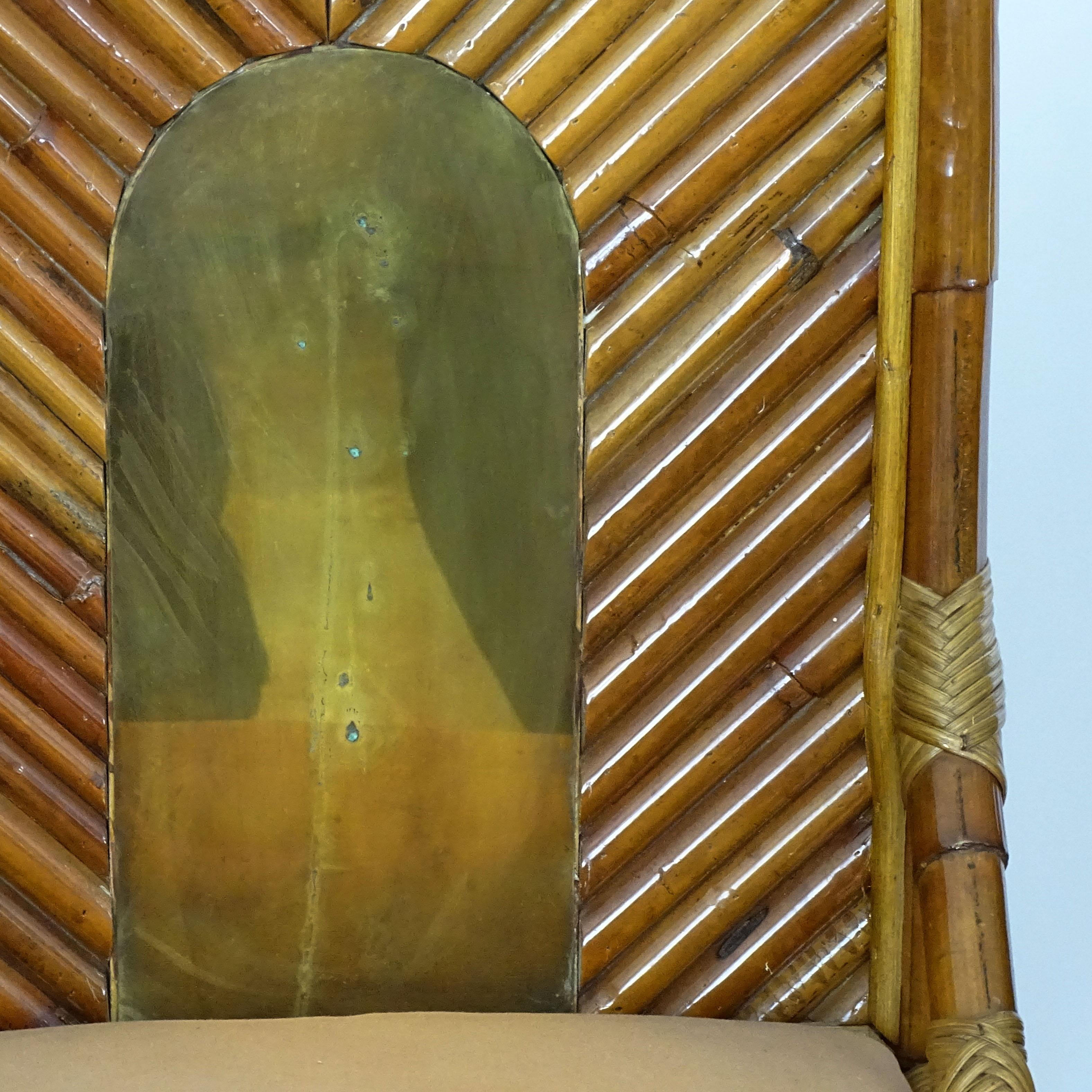 Splendid Pair of Italian 1970s Bamboo and Brass Chairs For Sale 2