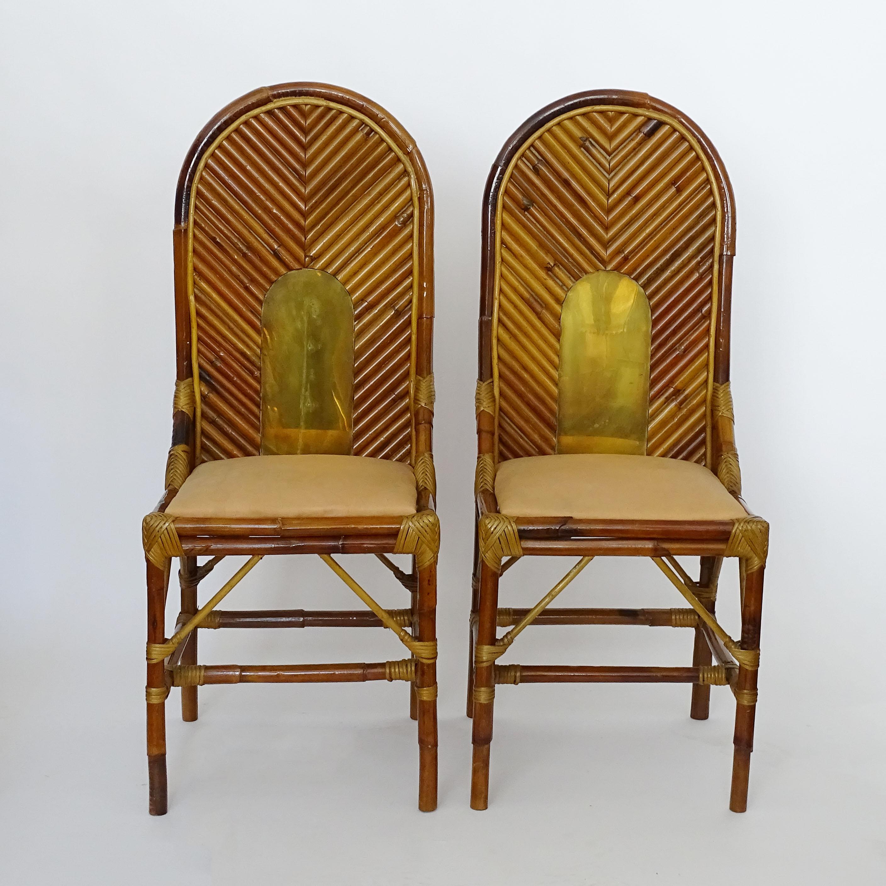 Splendid Pair of Italian 1970s Bamboo and Brass Chairs For Sale 4
