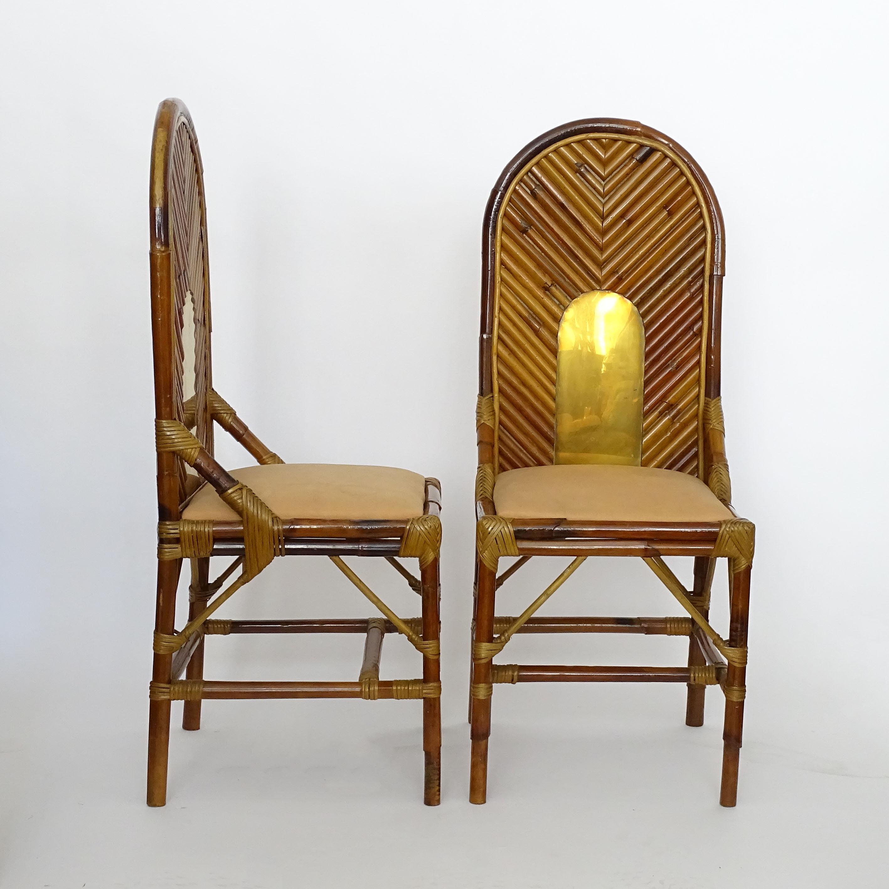 Splendid Pair of Italian 1970s Bamboo and Brass Chairs For Sale 5