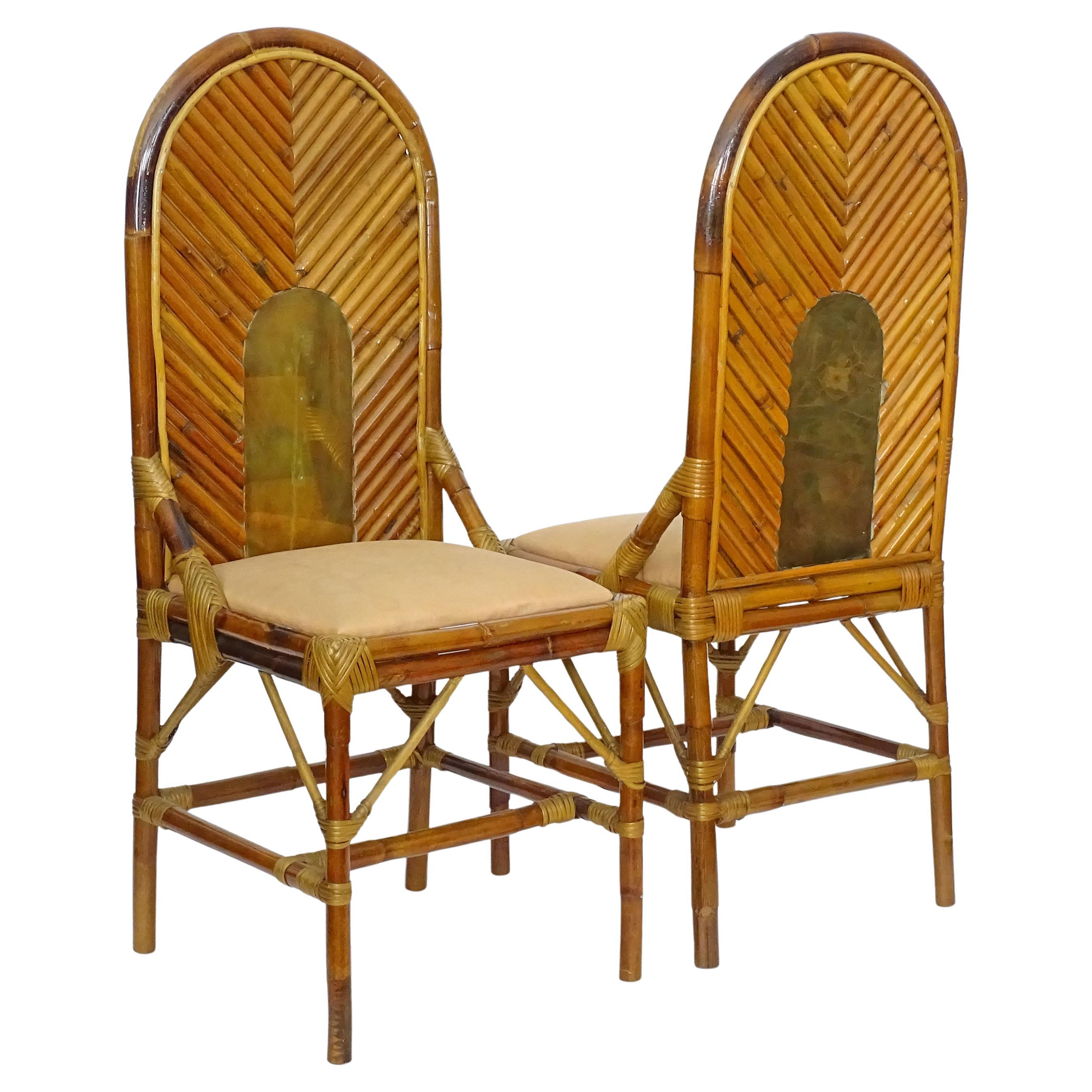 Splendid Pair of Italian 1970s Bamboo and Brass Chairs For Sale