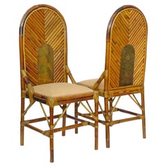 Splendide paire de chaises italiennes des années 1970 en bambou et laiton