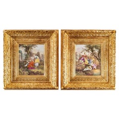 Splendid Pair Of Paintings In Wood And Gold Stuk