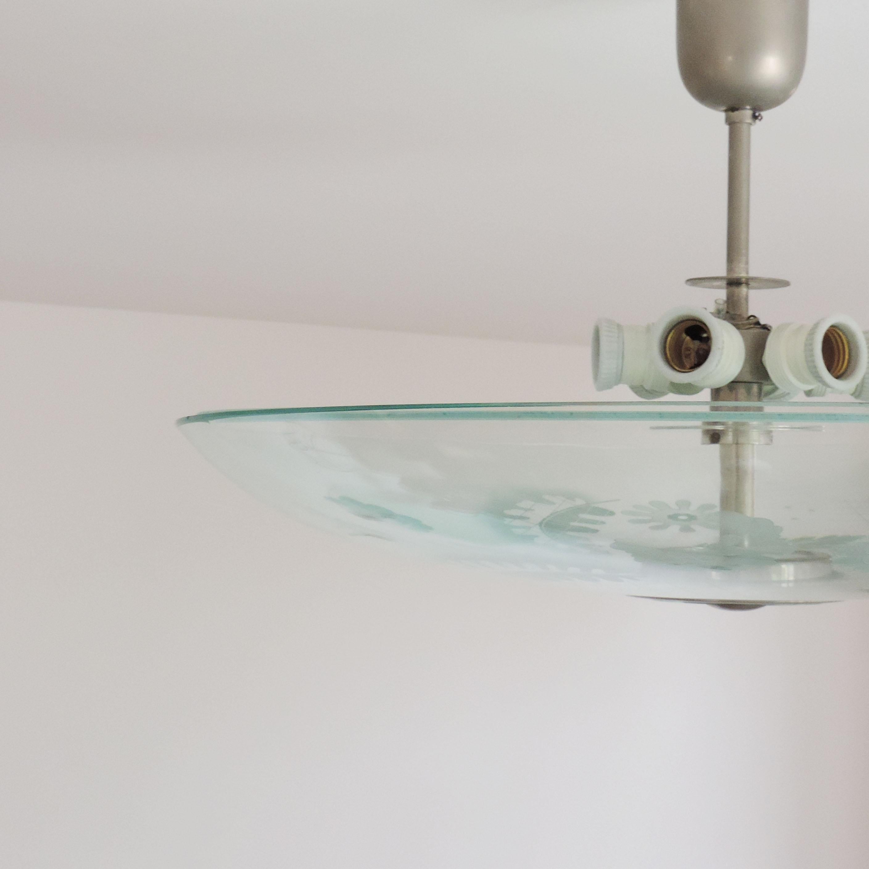Espléndida lámpara de techo Art Decó Floreal de Pietro Chiesa para Fontana Arte, años 30 1