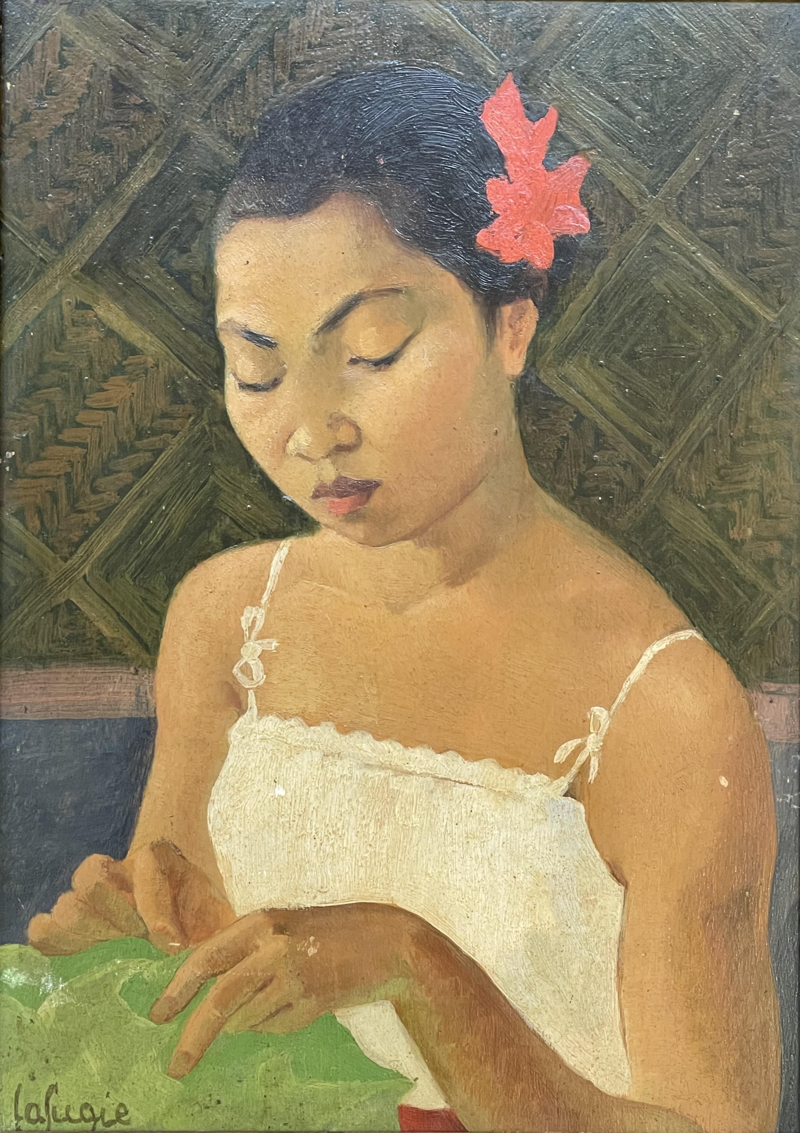 Art Deco Splendid  Portrait of a Young Cambodian Girl, by Léa LAFUGIE (1890-1972) For Sale