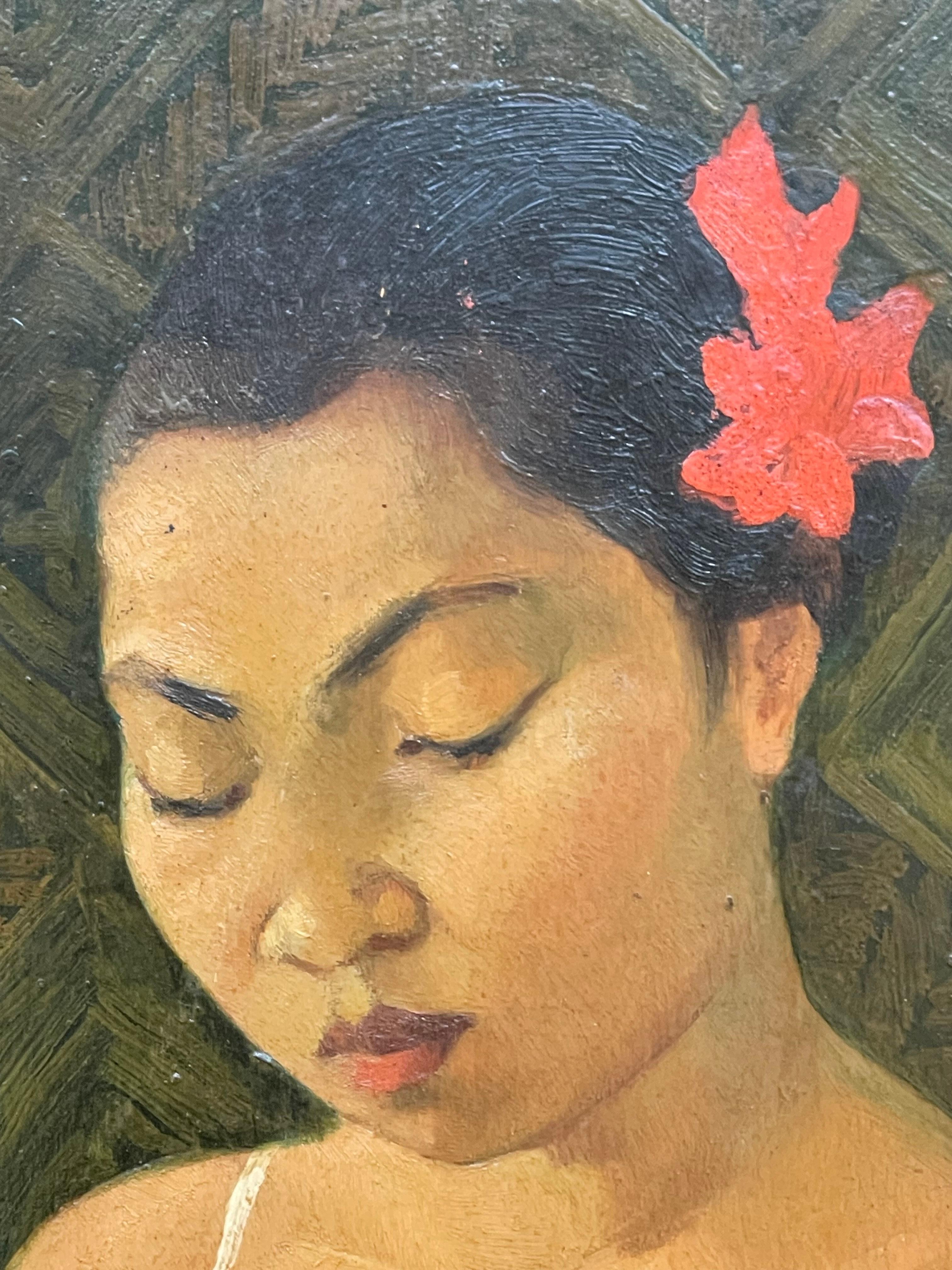 French Splendid  Portrait of a Young Cambodian Girl, by Léa LAFUGIE (1890-1972) For Sale