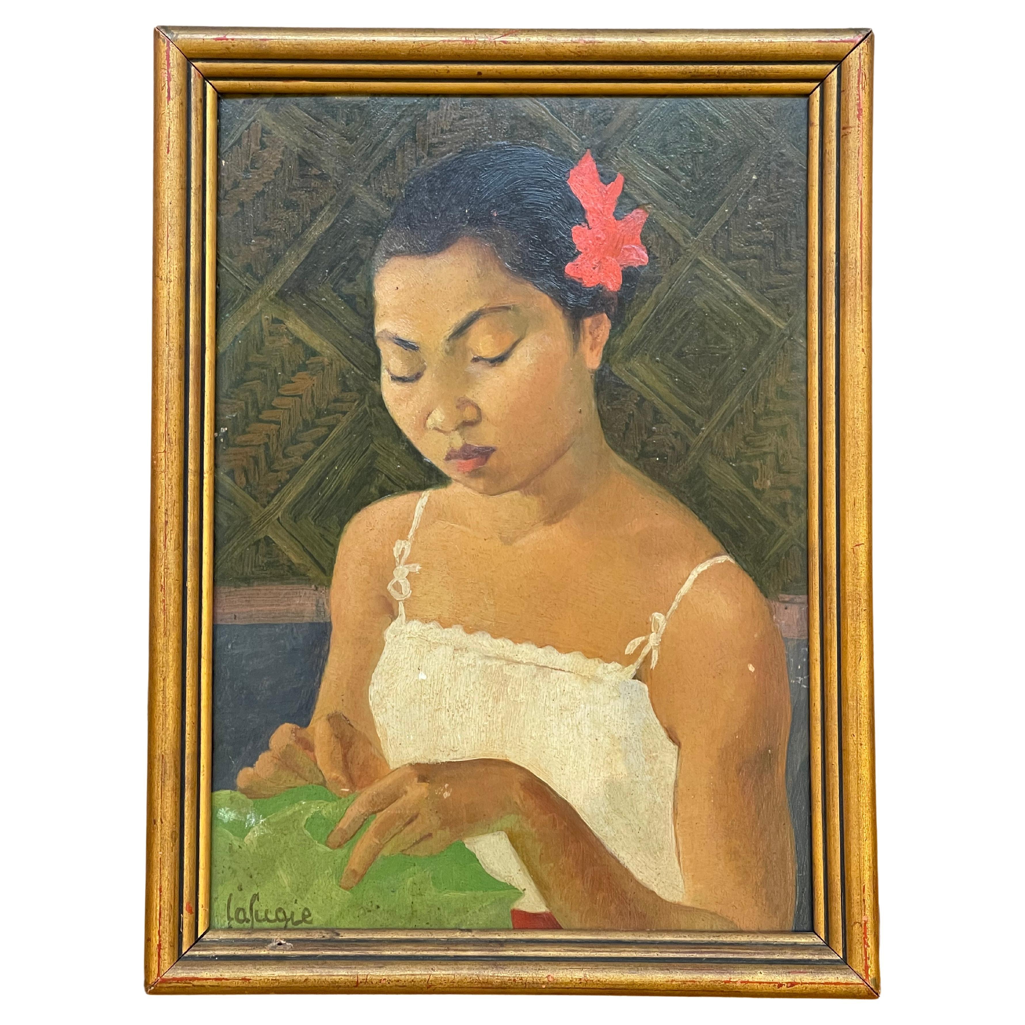 Splendid  Portrait of a Young Cambodian Girl, by Léa LAFUGIE (1890-1972) For Sale