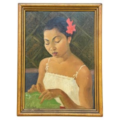 Prächtig  Porträt eines jungen kambodschanischen Mädchens, von Léa LAFUGIE (1890-1972)