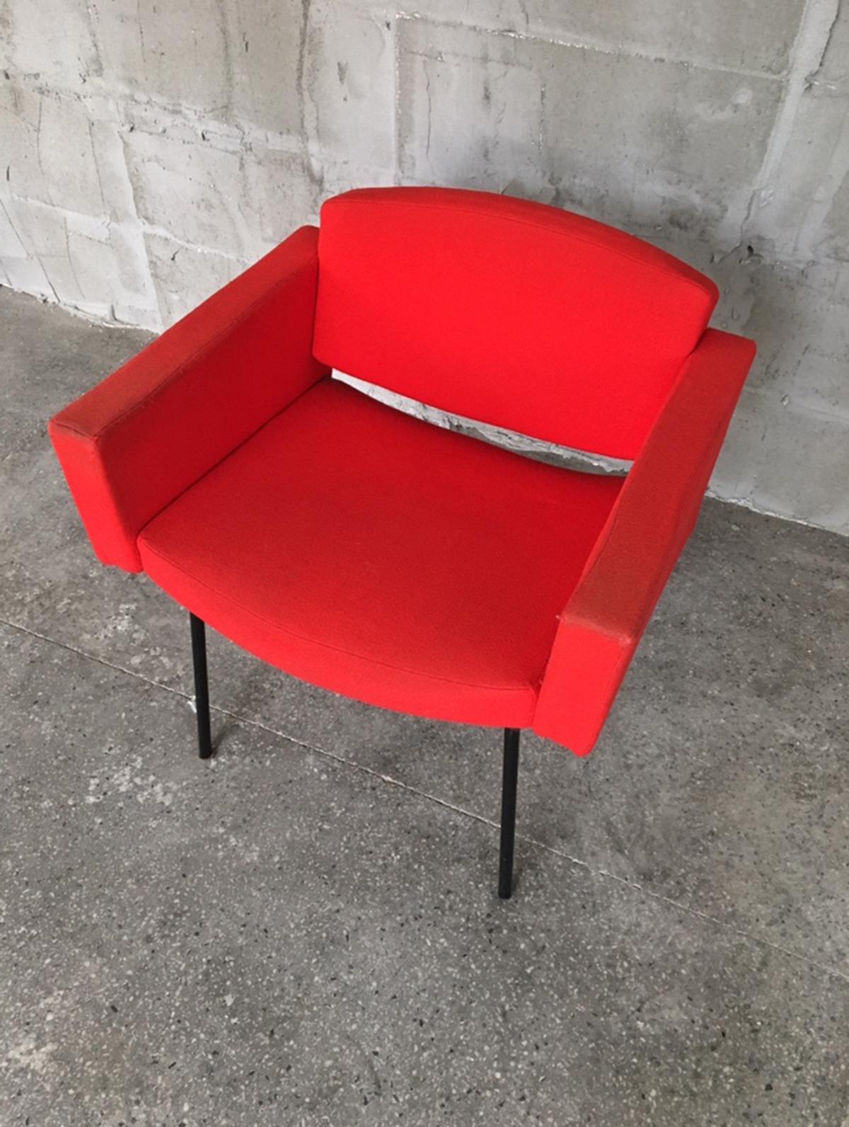 Mid-Century Modern Splendid Red Pierre Guariche Council Armchairs for Meurop, 1960s For Sale