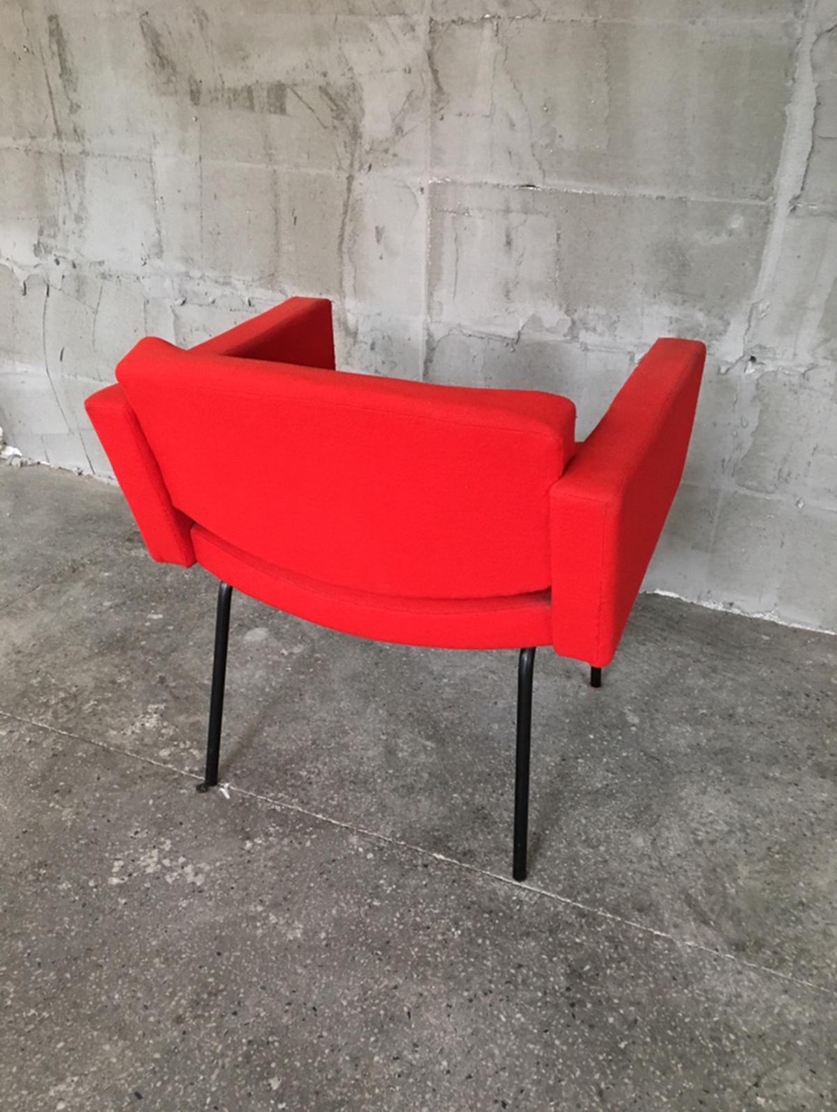 Metal Splendid Red Pierre Guariche Council Armchairs for Meurop, 1960s For Sale