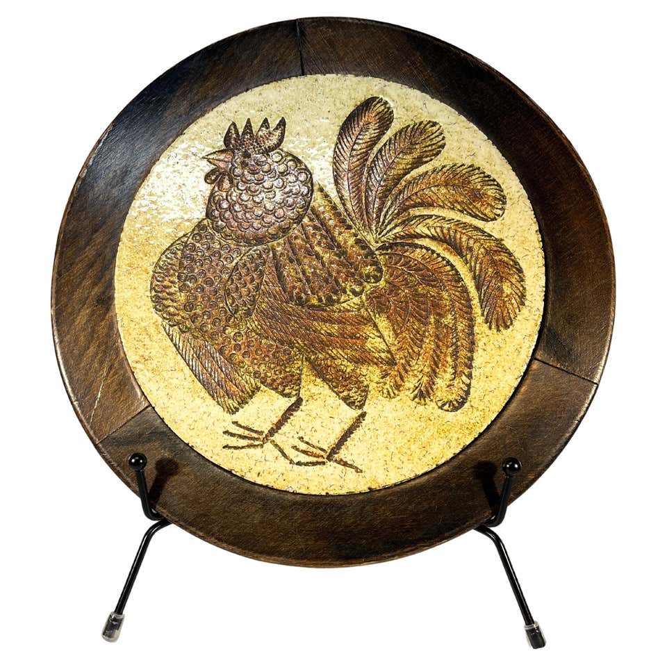 Splendid Roger Capron Rooster Framed Ceramic Tile Plaque For splendid-roger-capron-rooster-framed-ceramic-tile-plaque-for