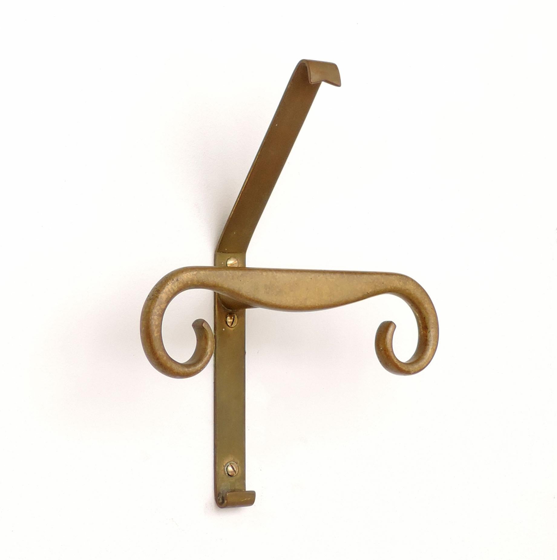 Mid-20th Century Five Sculptural Italian Brass Coat Hangers, 1940s For Sale