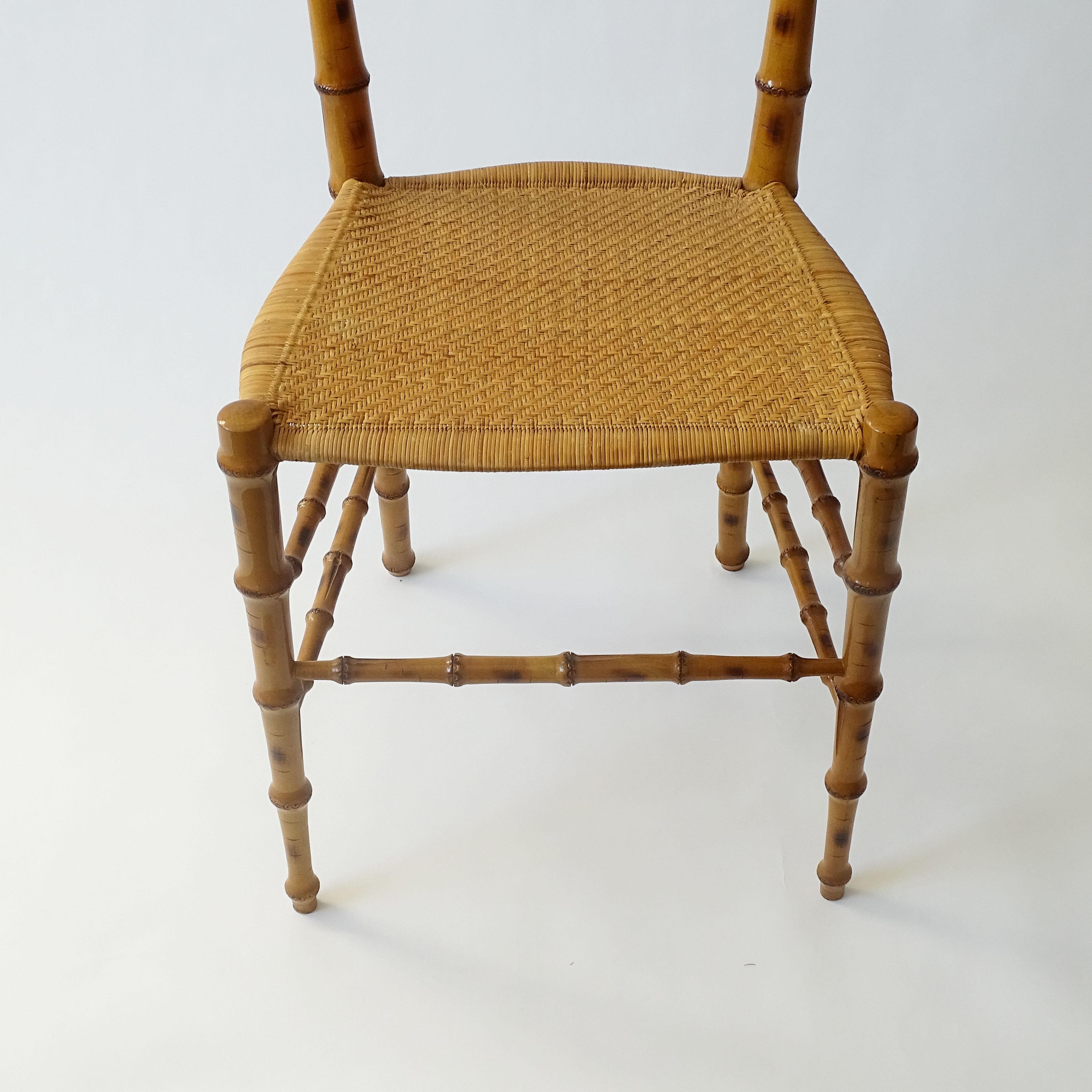 Splendid set of Six Faux Bamboo Chiavarina Chairs, Italy 1950s For Sale 3
