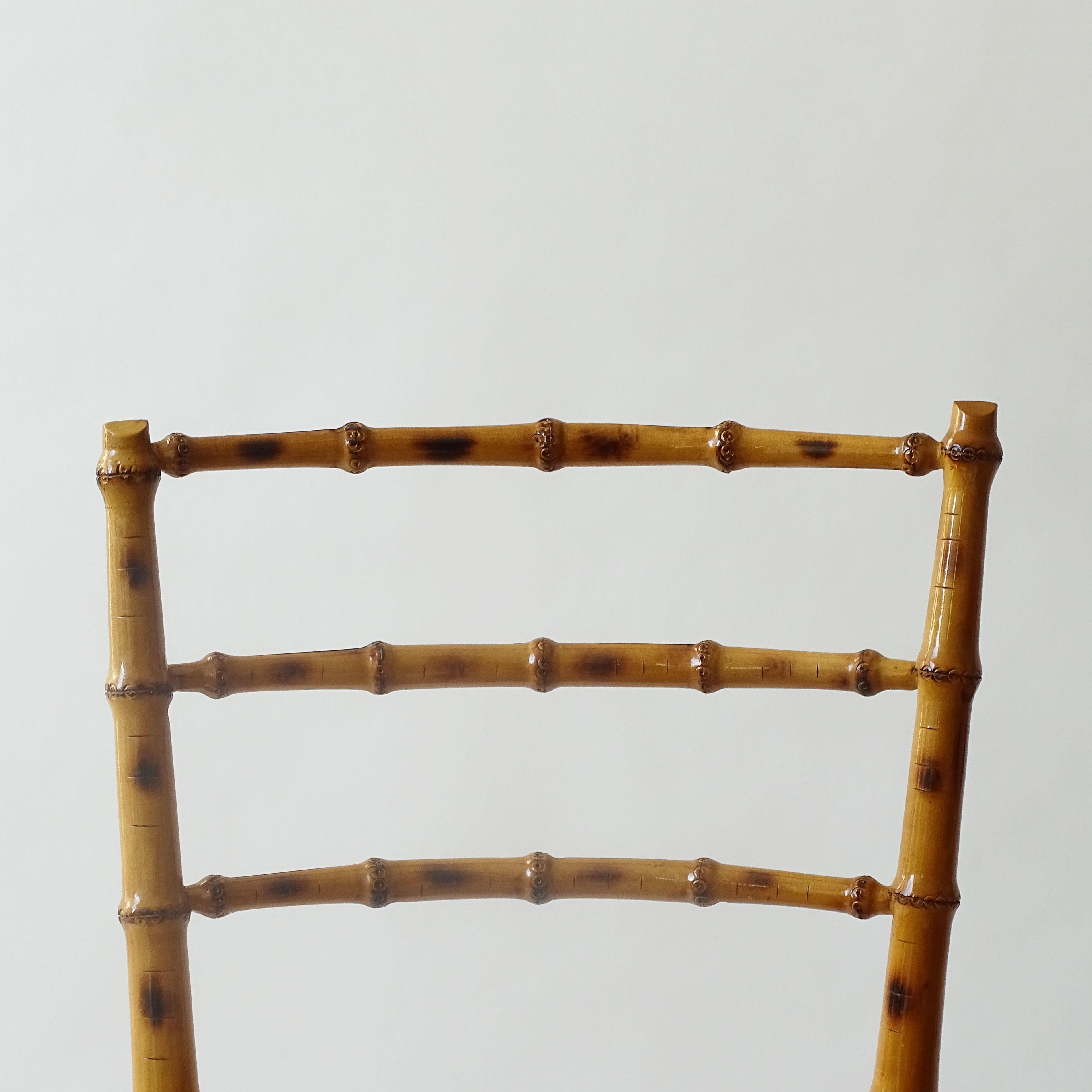 Splendid set of Six Faux Bamboo Chiavarina Chairs, Italy 1950s In Excellent Condition For Sale In Milan, IT