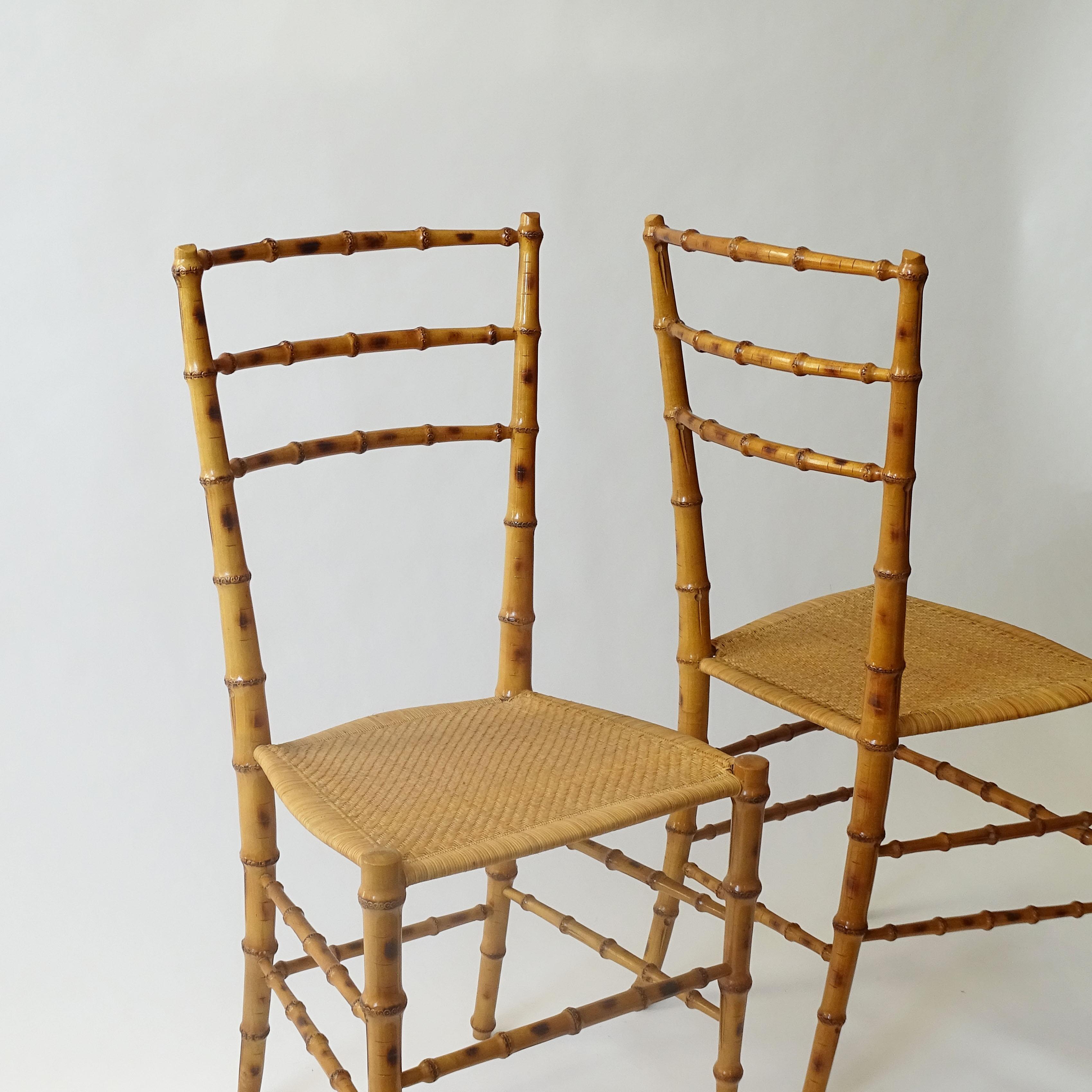 Mid-20th Century Splendid set of Six Faux Bamboo Chiavarina Chairs, Italy 1950s For Sale