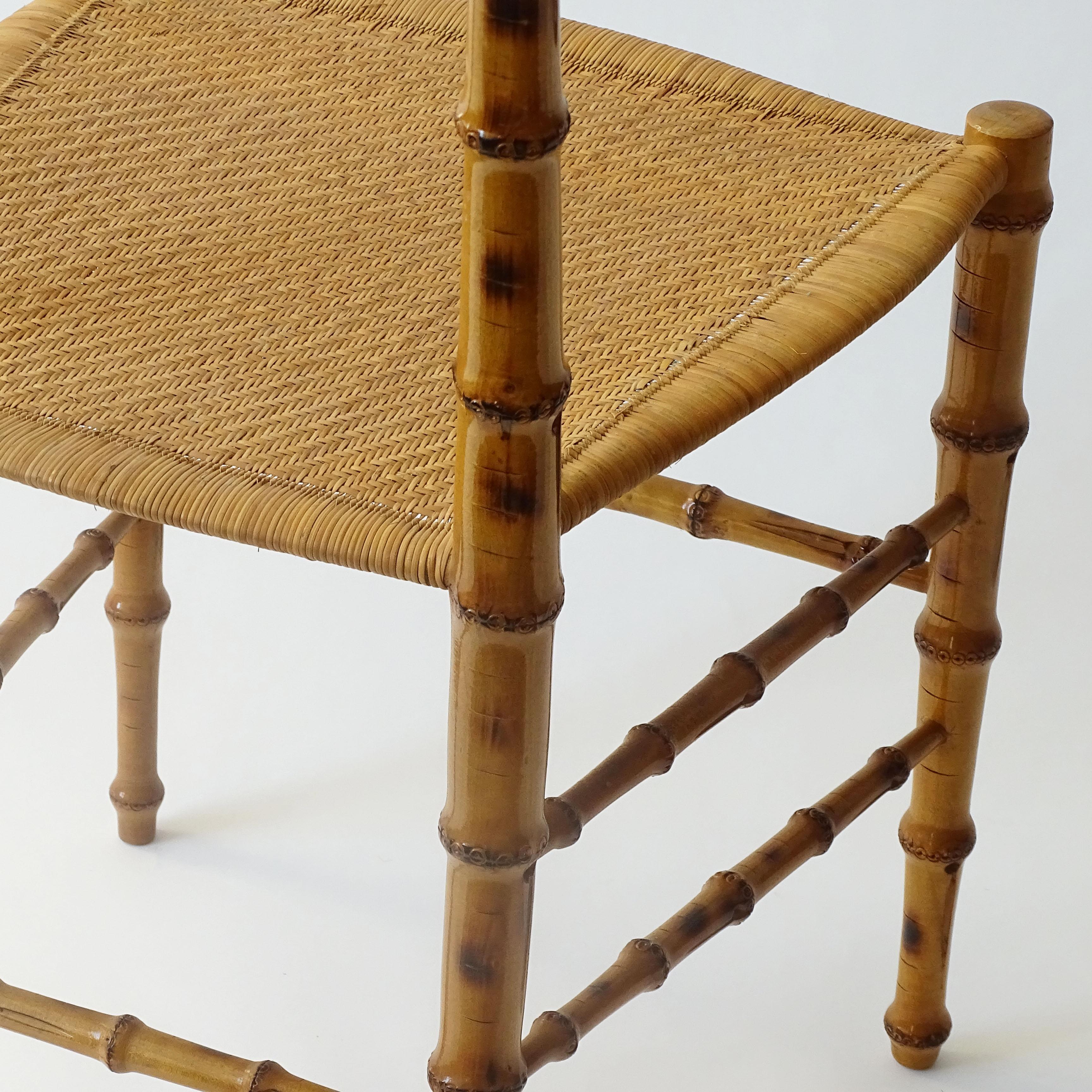 Wicker Splendid set of Six Faux Bamboo Chiavarina Chairs, Italy 1950s For Sale