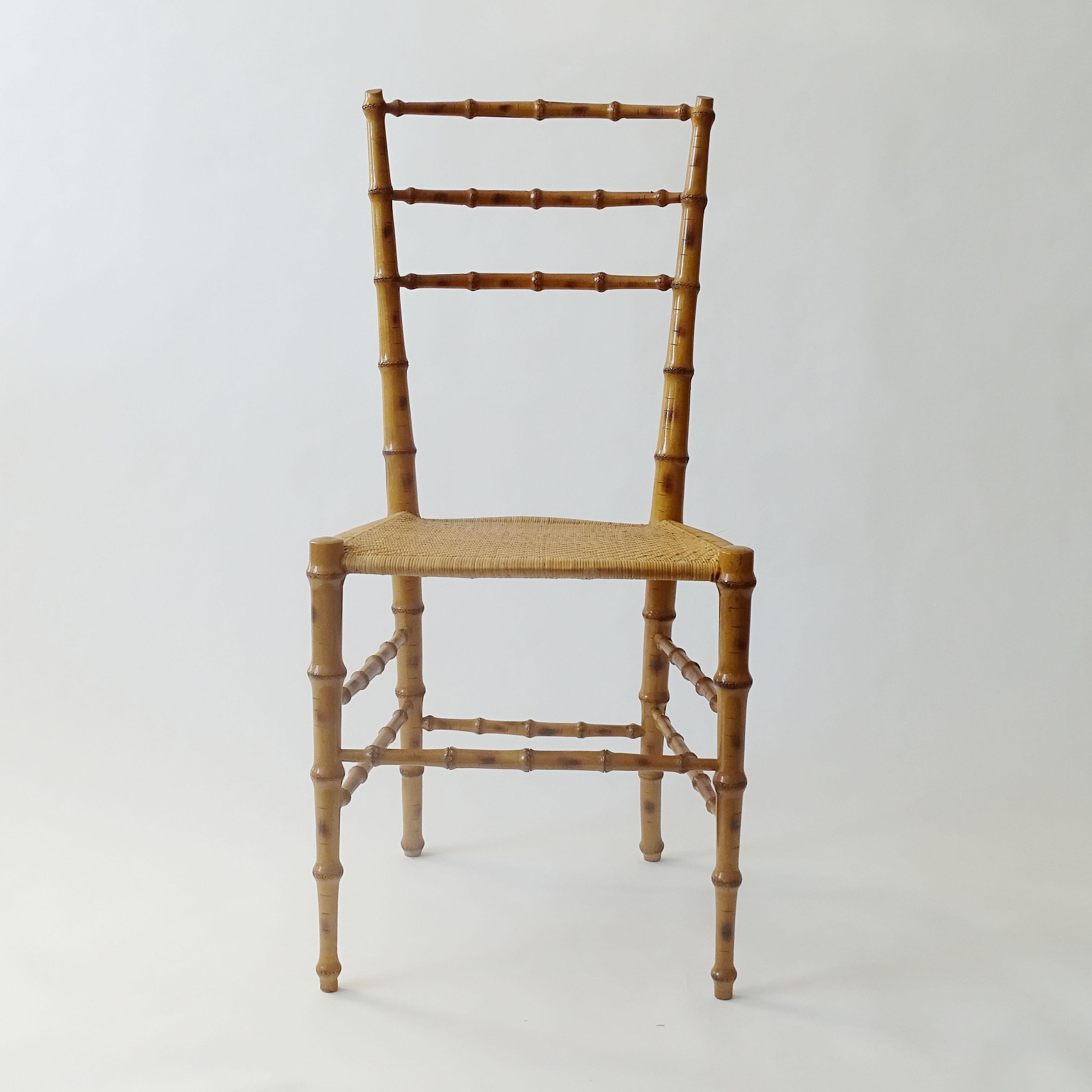 Splendid set of Six Faux Bamboo Chiavarina Chairs, Italy 1950s For Sale 1