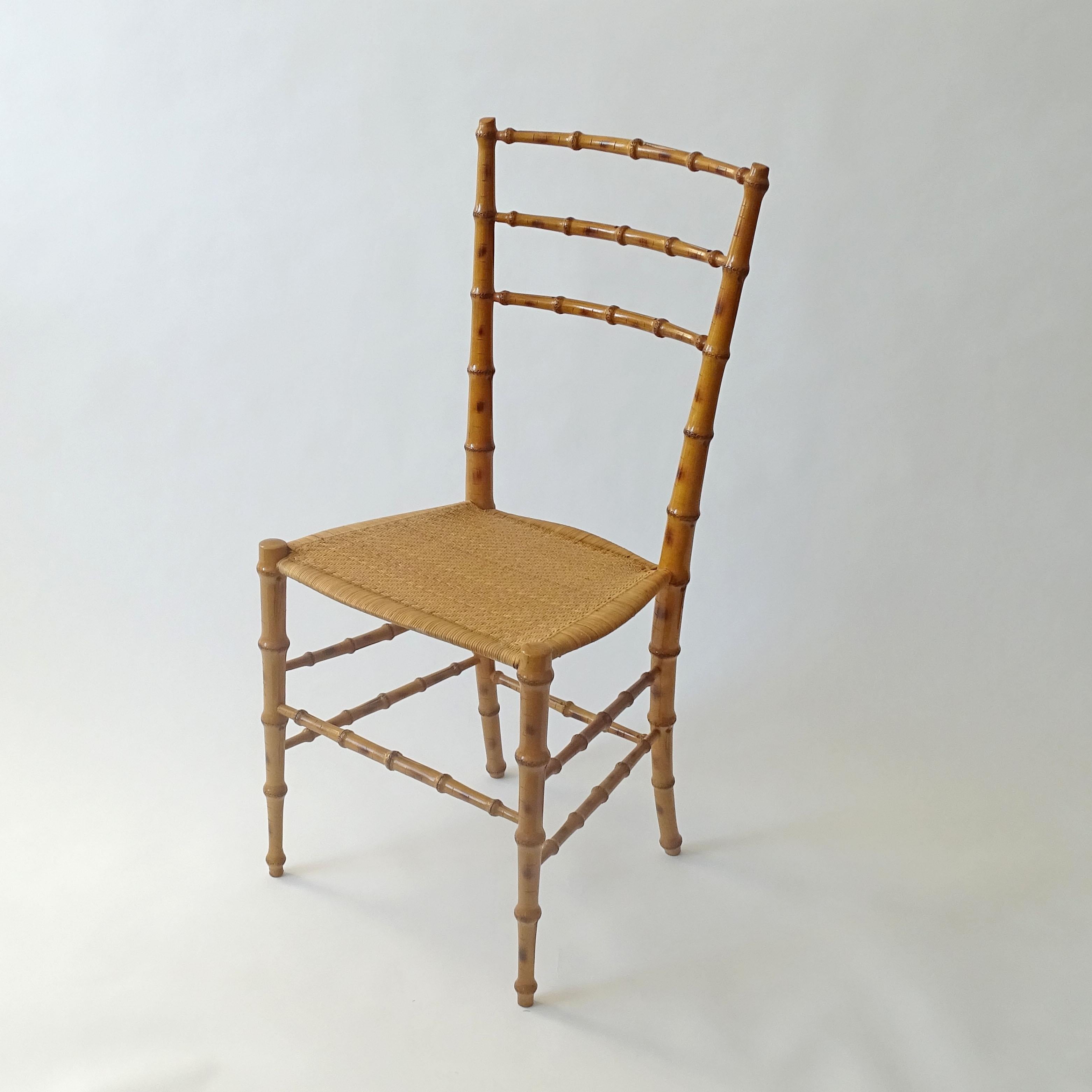 Splendid set of Six Faux Bamboo Chiavarina Chairs, Italy 1950s For Sale 2