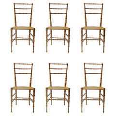 Vintage Splendid set of Six Faux Bamboo Chiavarina Chairs, Italy 1950s