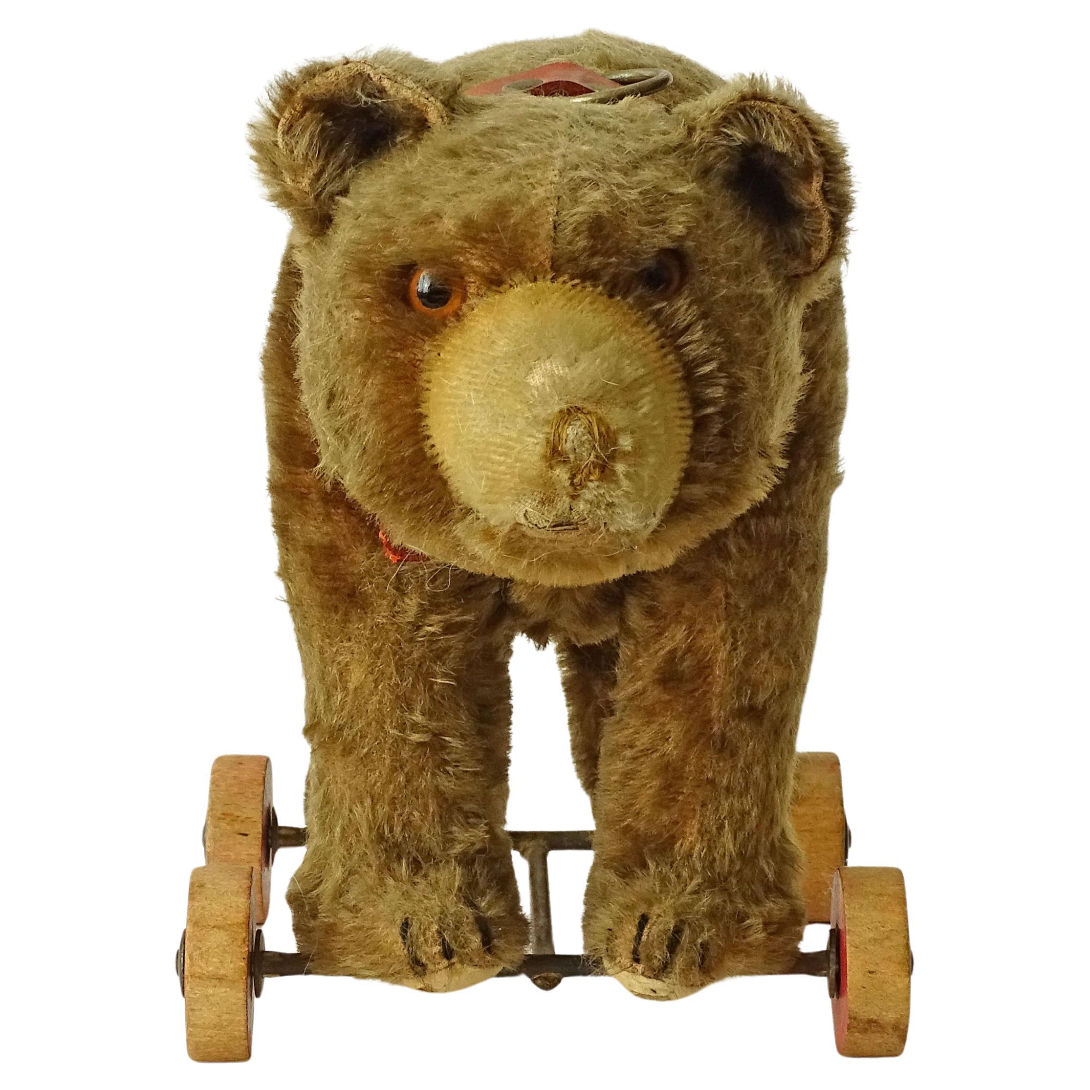 Splendid Steiff Mohair Teddy Bear on Wheels, Germany 1920s