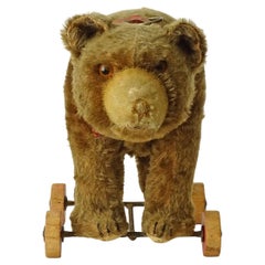 Splendido orsetto Steiff in mohair su ruote, Germania anni '20