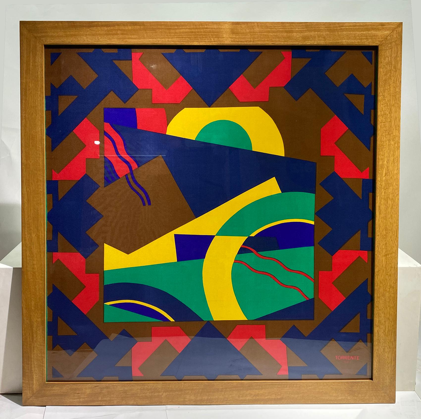 French Splendid “TORRENTE” Decorative Framed Silk Scarf from Paris France For Sale