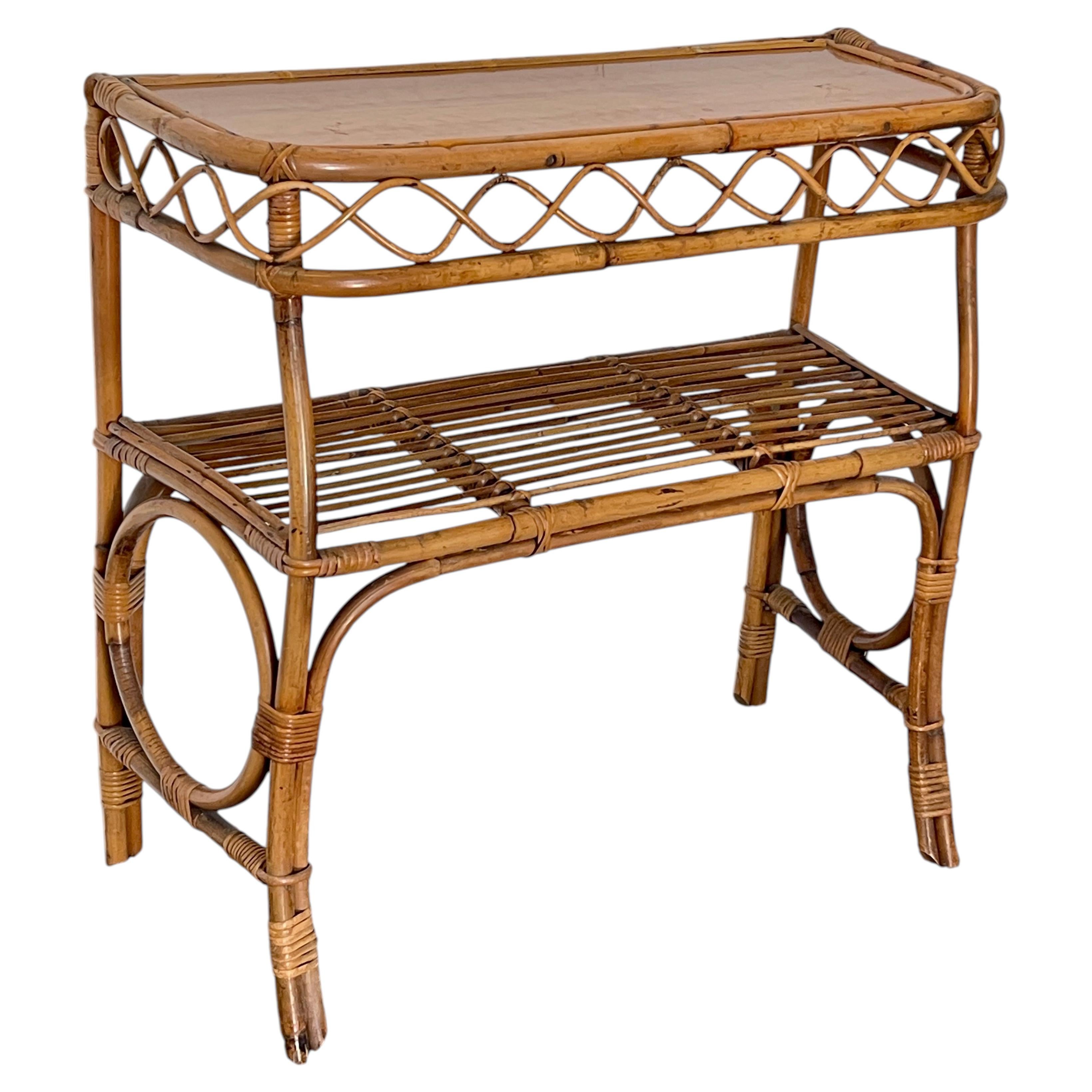 Stunning Italian console table made of bamboo and rattan, "Exotic Living," 1970s For Sale