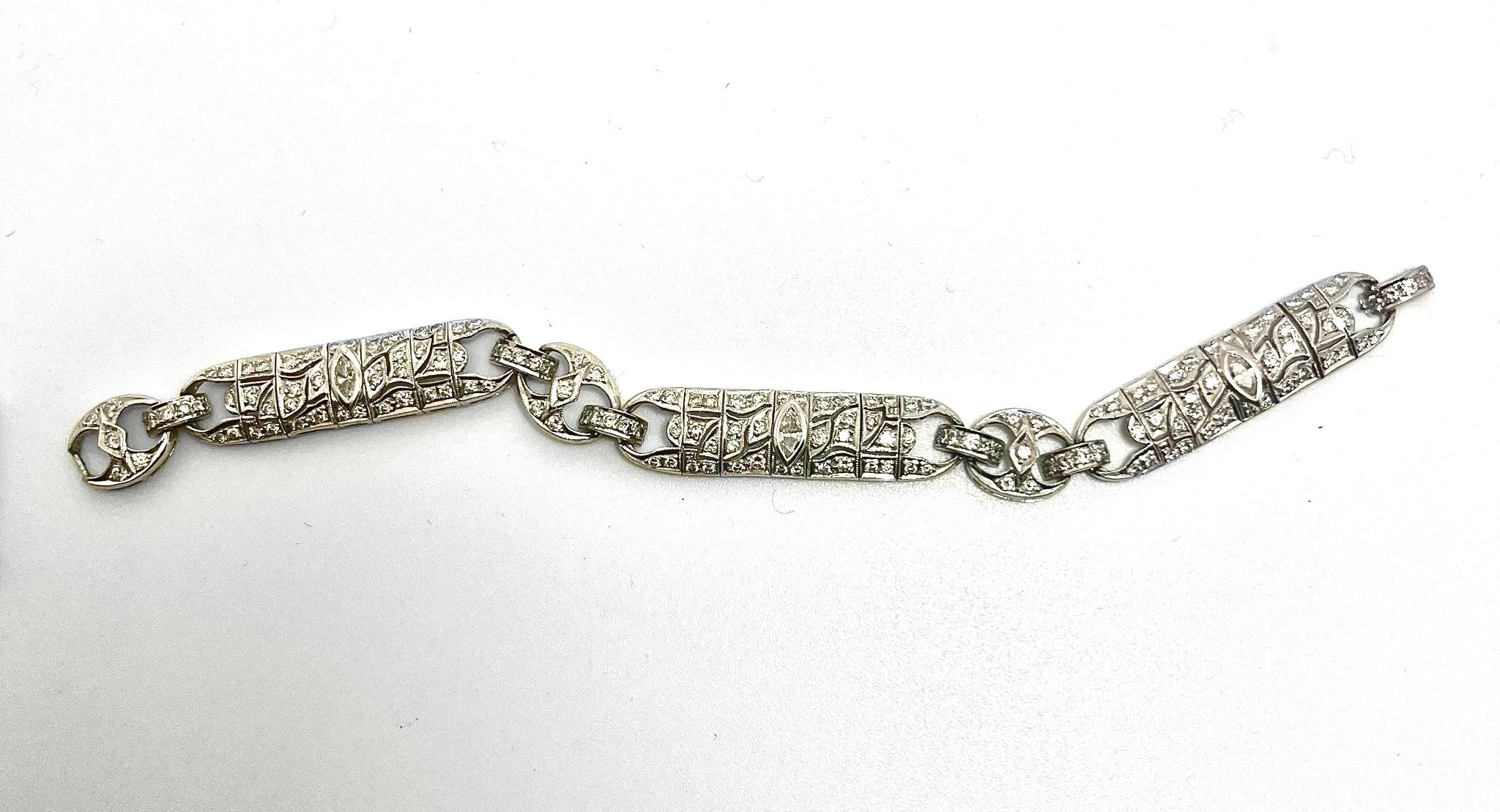 Marquise Cut Splendido bracciale italiano con diamanti, art deco For Sale