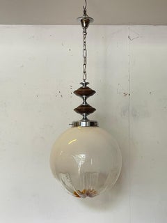 Magnifique lustre suspendu en bois et en verre, « Luce d'Autore », années 70