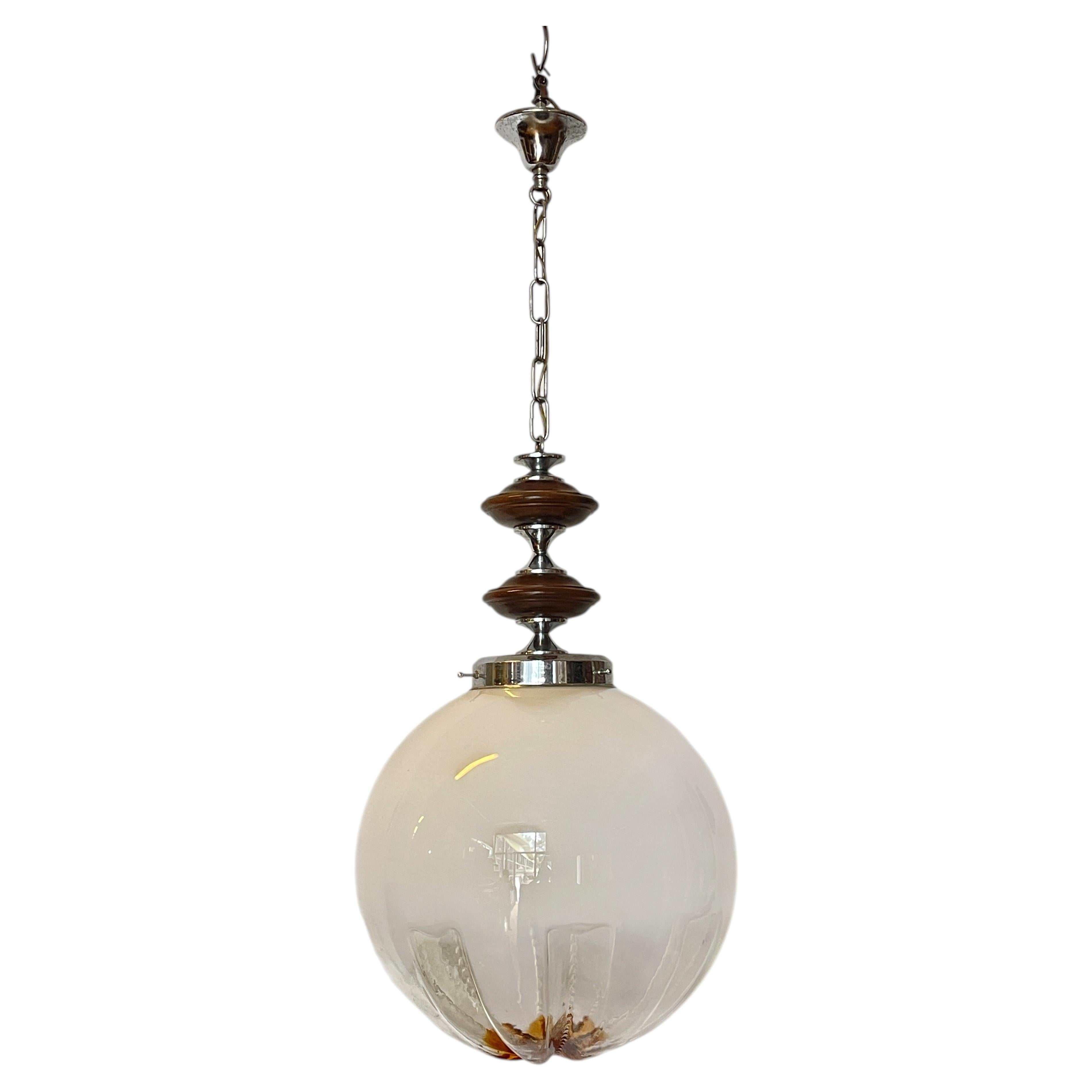 Stunning wooden and glass pendant light, "Luce d'Autore," from the 1970s For Sale