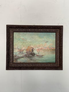 Wonderful landscape oil on canvas painting with decorative frame, 1970s