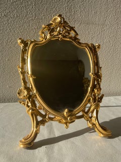 Magnifique miroir de table en bronze italien de style français des années 90