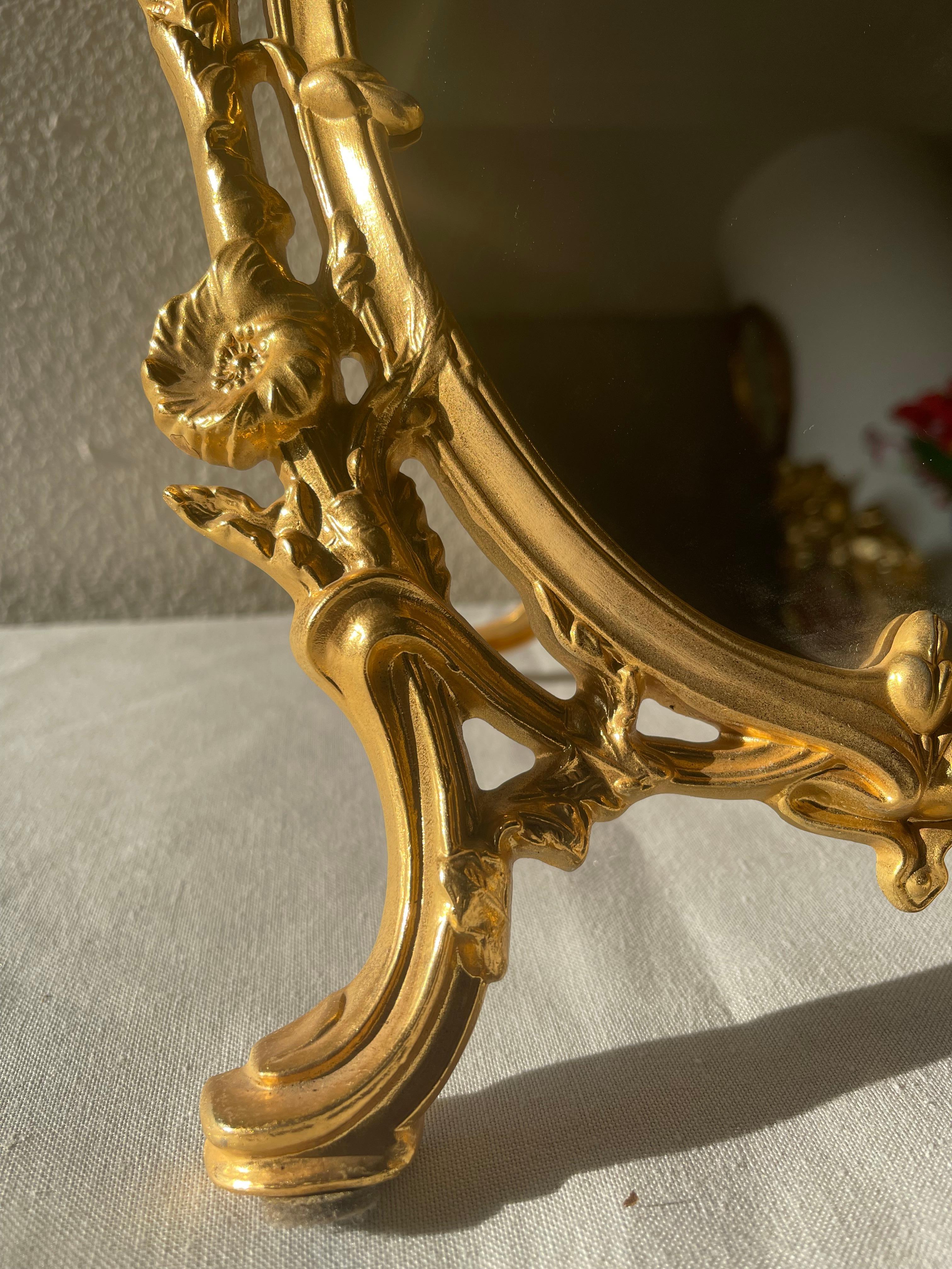 Art Nouveau Splendido specchio in bronzo da tavolo italiano stile francese anni '90 in vendita