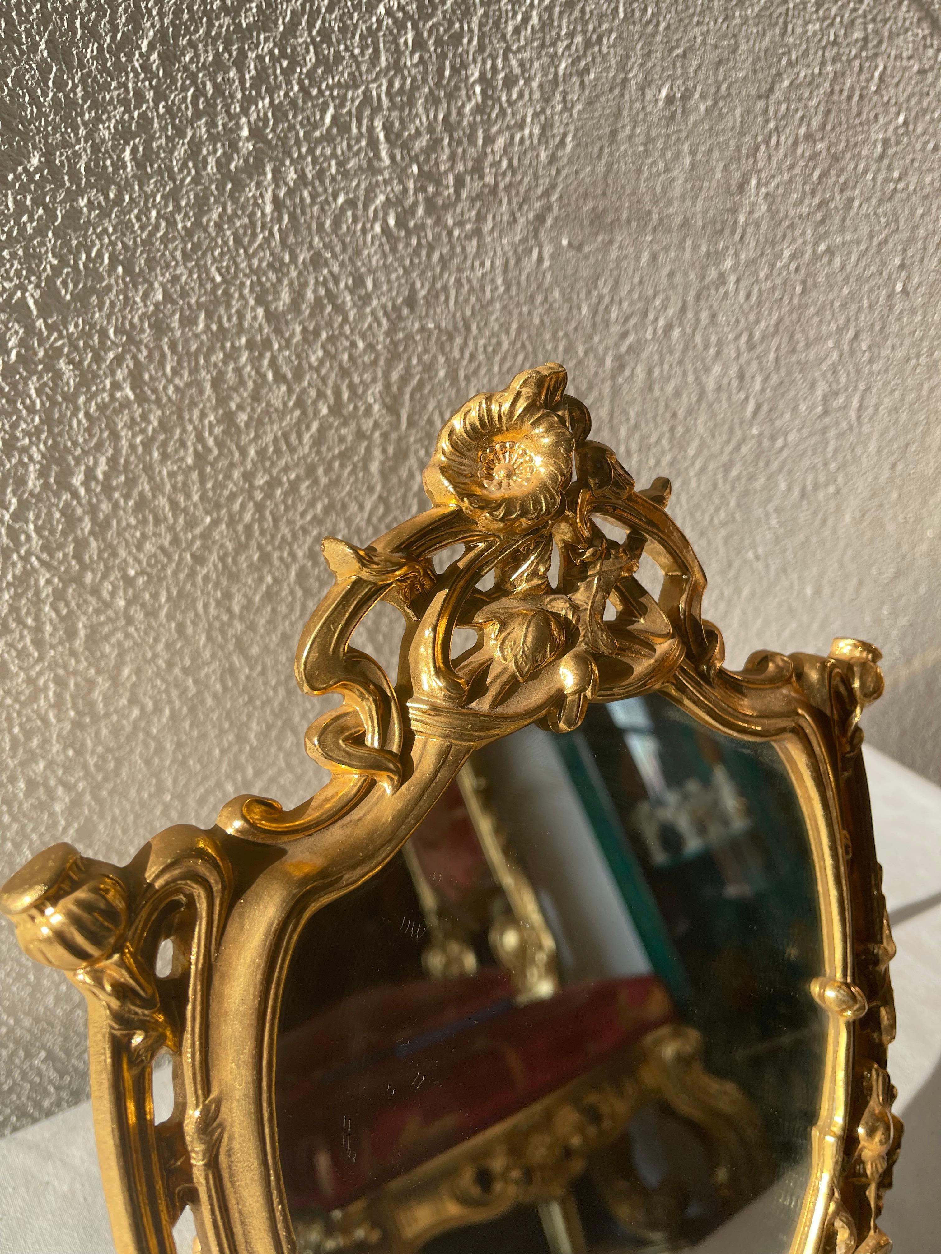 20th Century Splendido specchio in bronzo da tavolo italiano stile francese anni '90 in vendita
