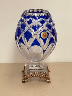 Splendido vaso in bronzo e cristallo intagliato italiano, anni '70