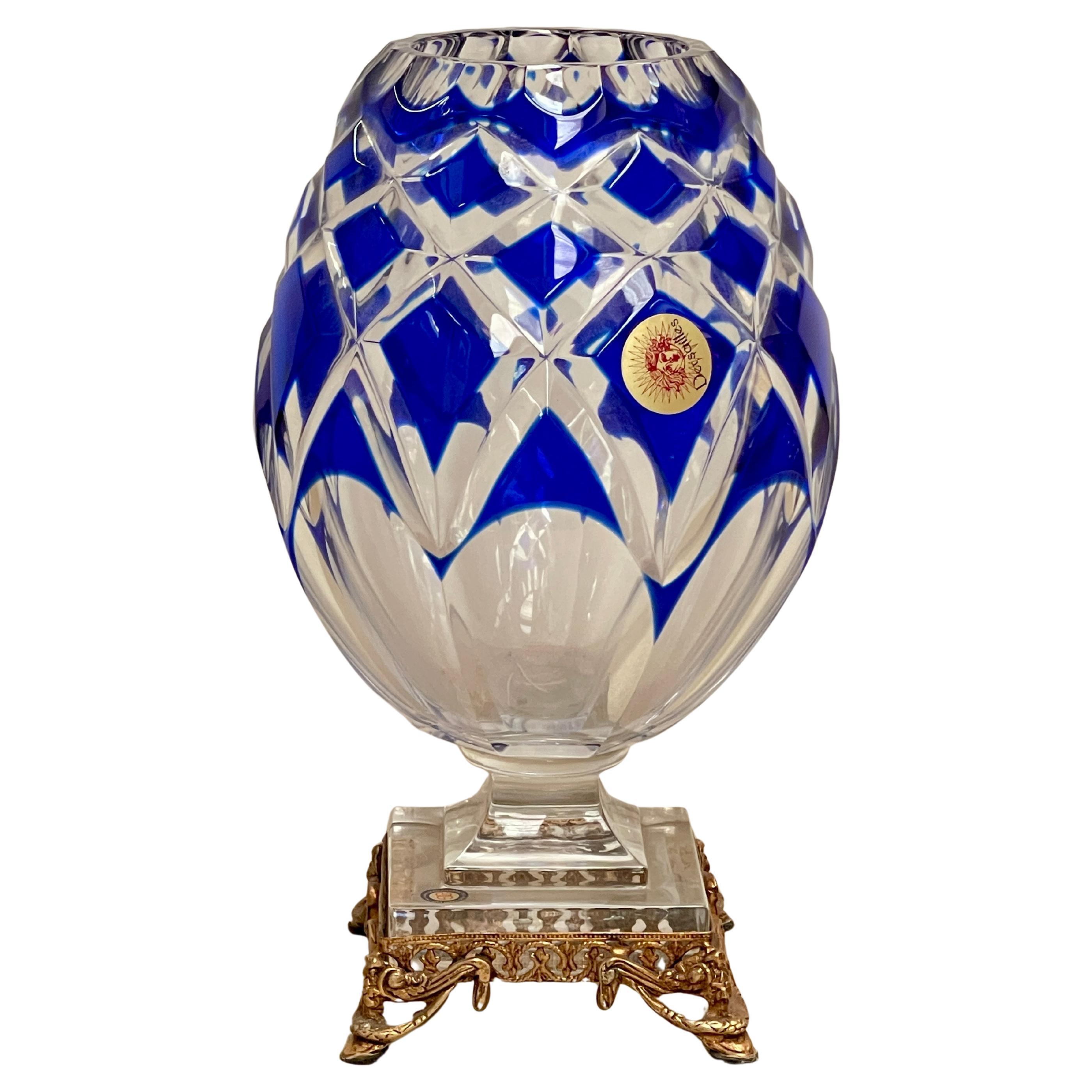 Gorgeous Italian carved bronze and crystal vase, 1970s