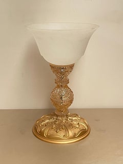 Precioso jarrón de bronce y cristal, decoración de estilo clásico, años 70